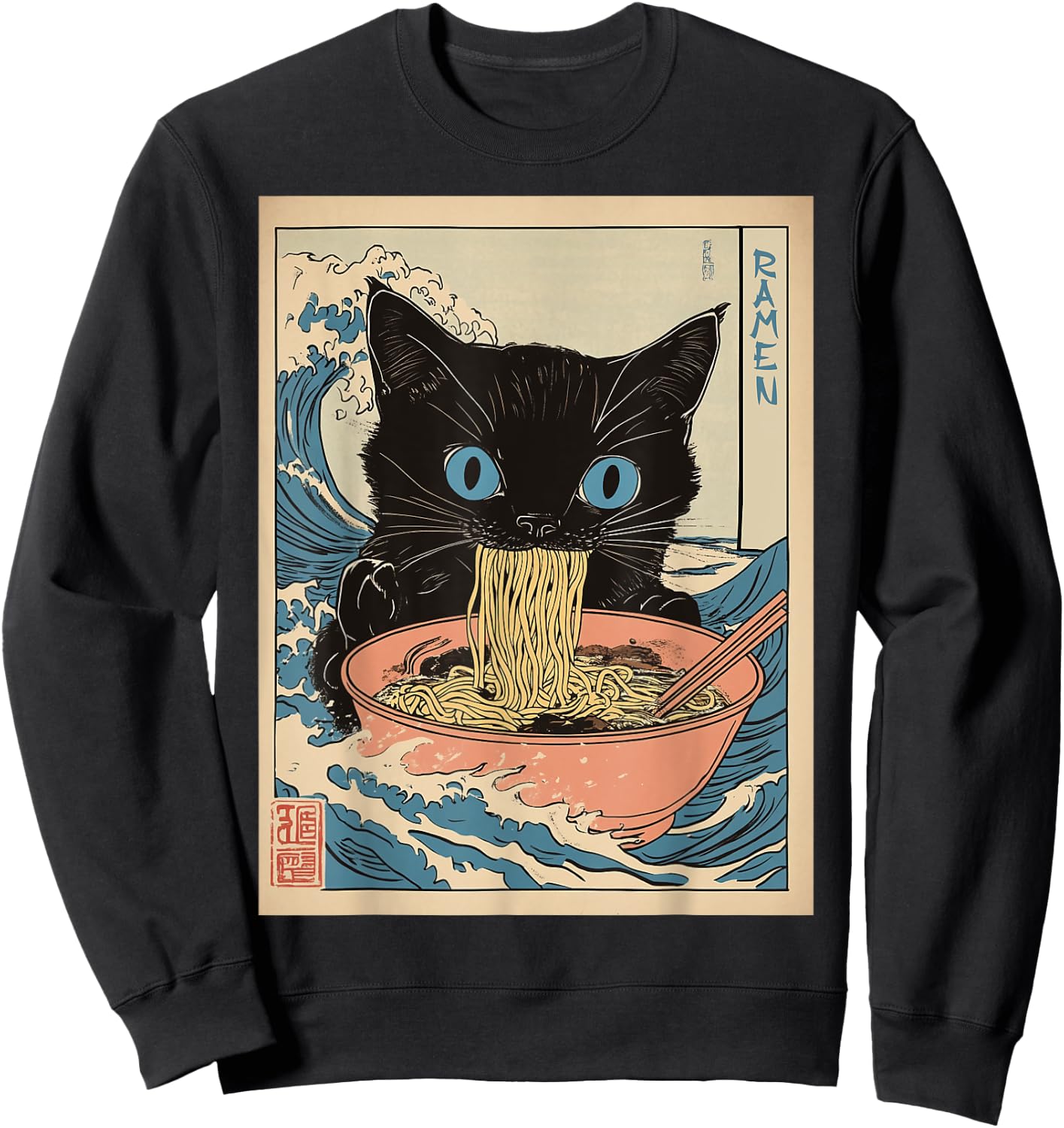Kawaii Noodles Soup Anime Japanese Ramen Cat Teens Girls Sweatshirt - Sweatshirt | Black