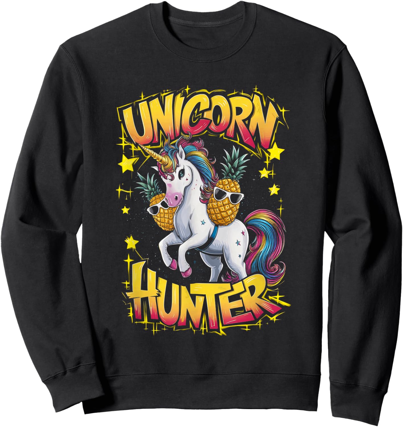 Funny Unicorn Hunter Upside Down Pineapple Swinger Party Sweatshirt - Sweatshirt | Black