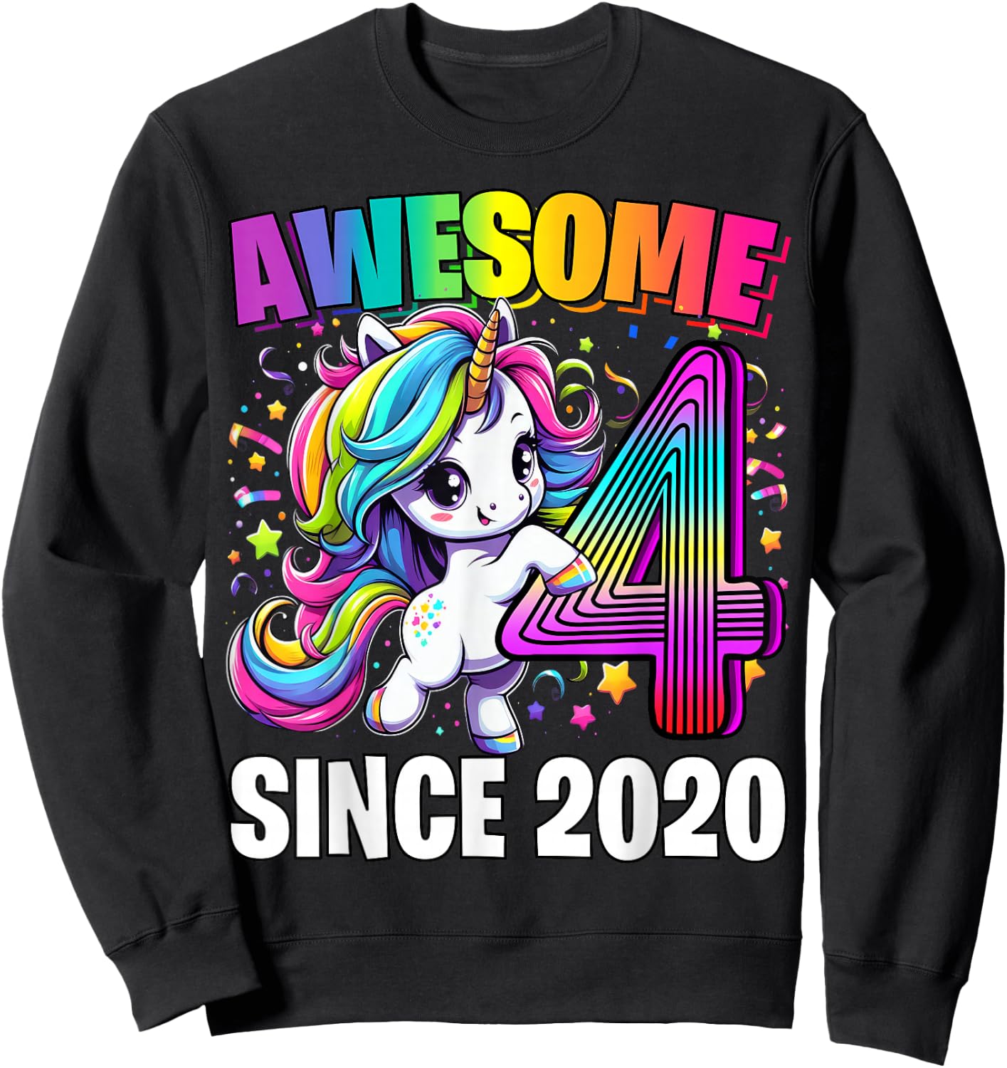 Unicorn 4th Birthday 4 Year Old Unicorn Party Girls Outfit Sweatshirt - Sweatshirt | Black