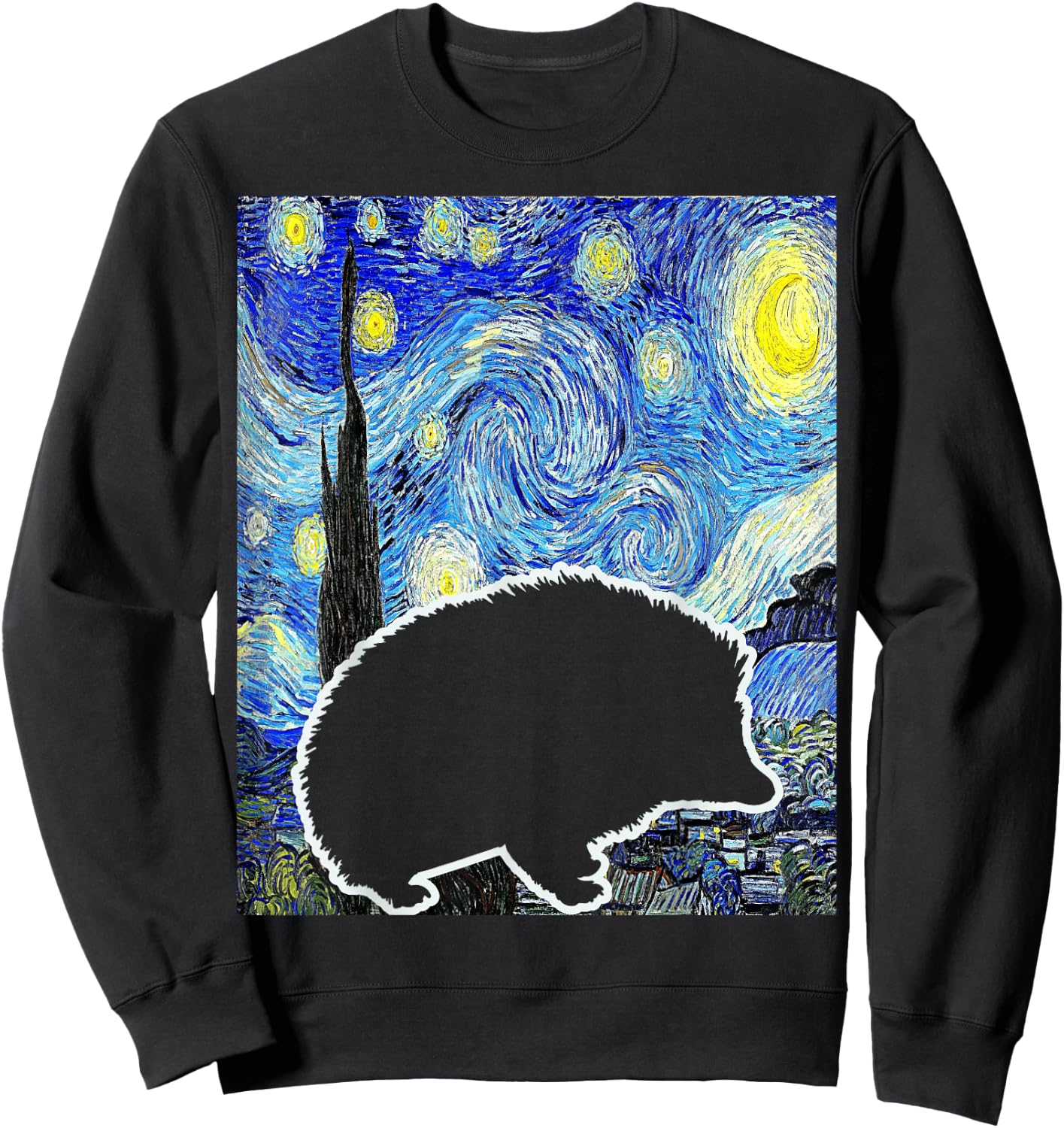 Hedgehog Starry Night Hedgehog Lover Hedgehog Painting Sweatshirt - Sweatshirt | Black