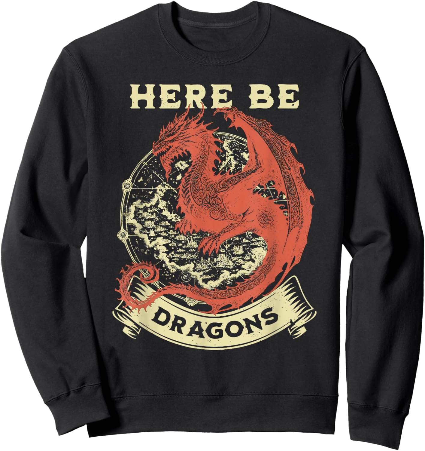 Here Be Dragons Map Sweatshirt - Sweatshirt | Black