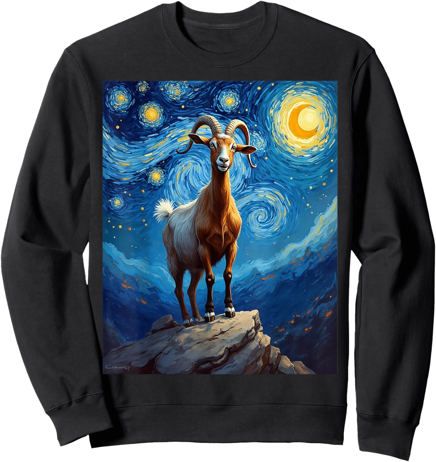 Van Gogh's Starry Night Goat Billy Nanny Animal Lovers Sweatshirt - Sweatshirt | Black