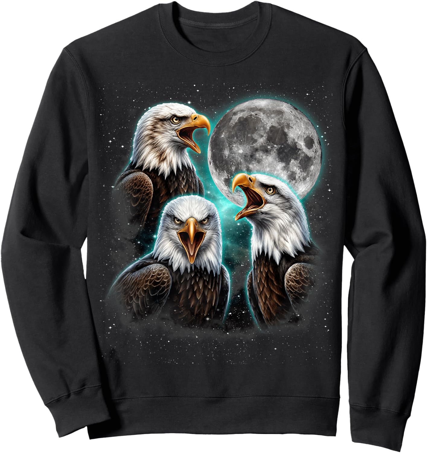 Three Bald Eagle Moon Meme Funny American Bird Eagles Lover Sweatshirt - Sweatshirt | Black