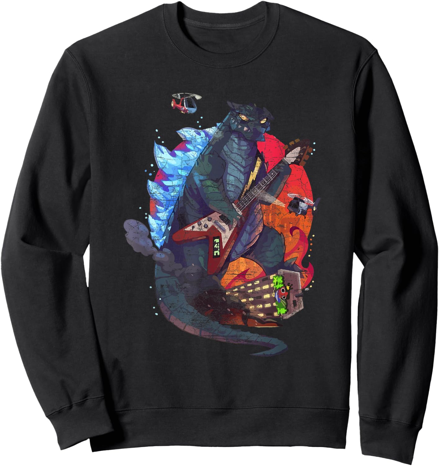 Guitarzilla - Funny Monster Playing Guitar Sweatshirt - Sweatshirt | Black