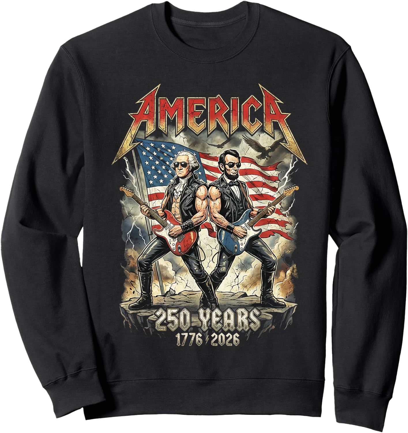 Abe Lincoln Guitar George Washington USA 250 Anniversary Sweatshirt - Sweatshirt | Black