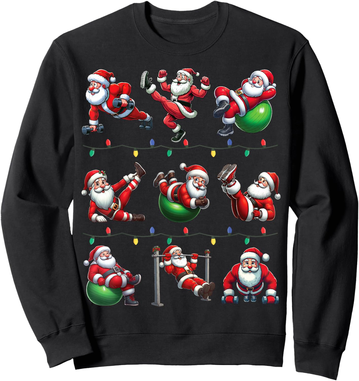 Santa Fitness Collection Gym Workout Weightlifting Christmas Sweatshirt - Sweatshirt | Black