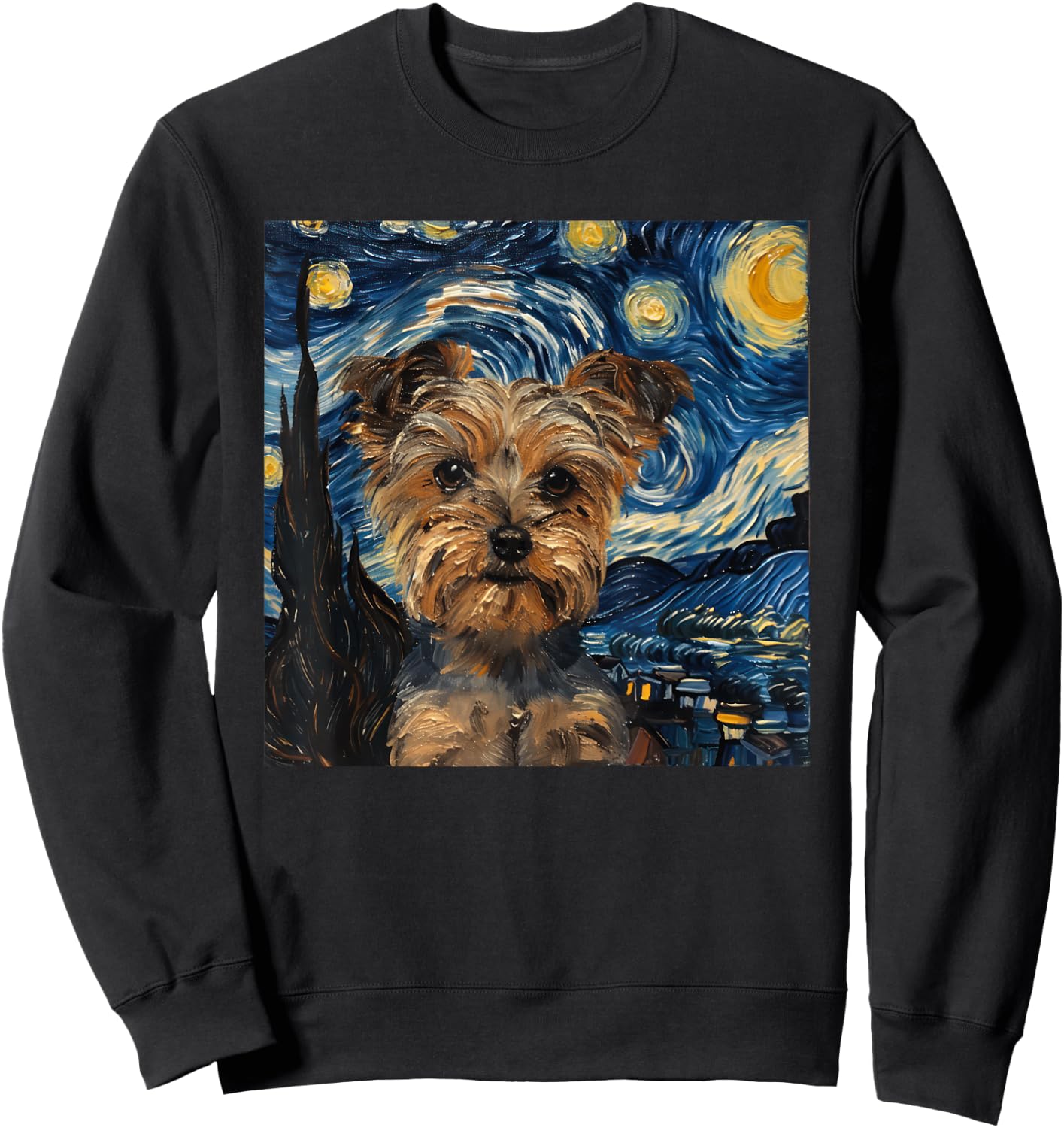 Yorkshire Terrier Dog Van Gogh Style Starry Night Sweatshirt - Sweatshirt | Black