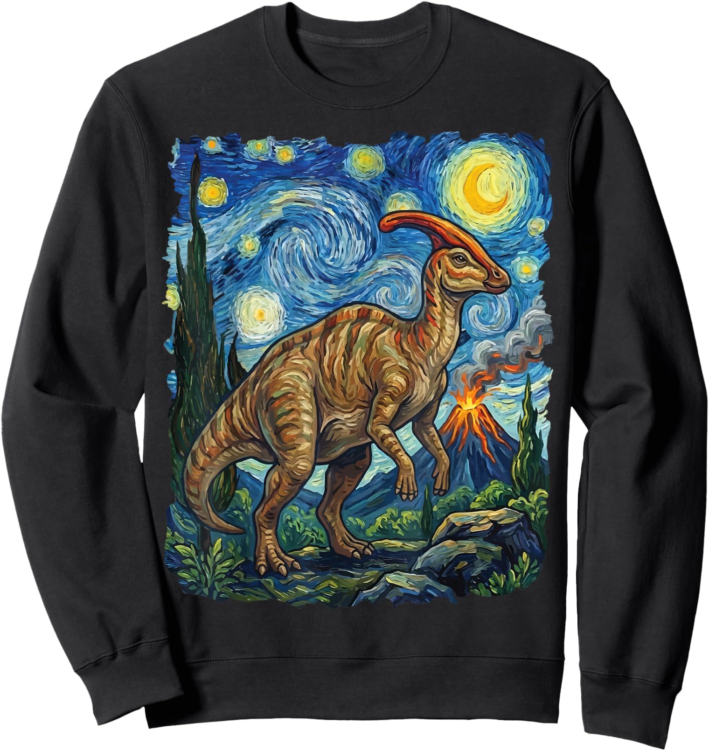 Parasaurolophus Starry Night Parasaur Sweatshirt - Sweatshirt | Black