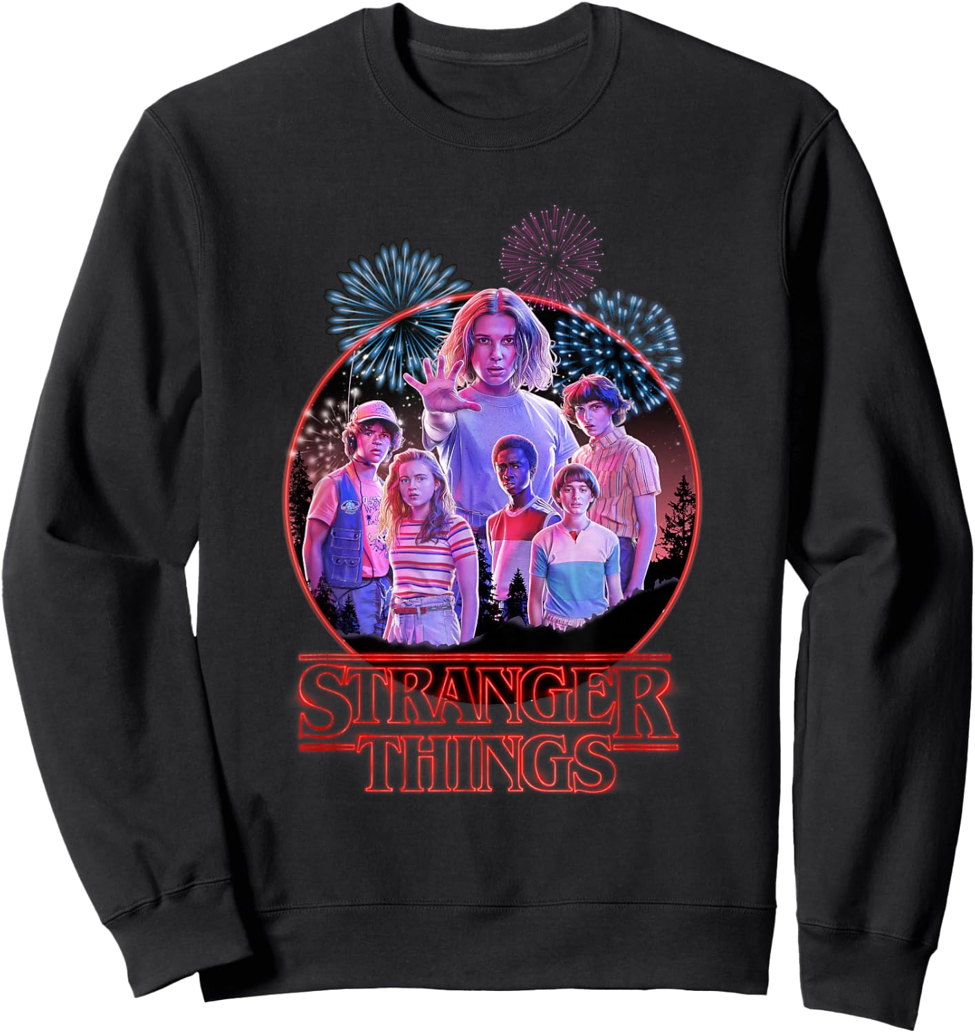 Stranger Things Retro Fireworks The Party Red Logo Poster Sweatshirt - Sweatshirt | Black