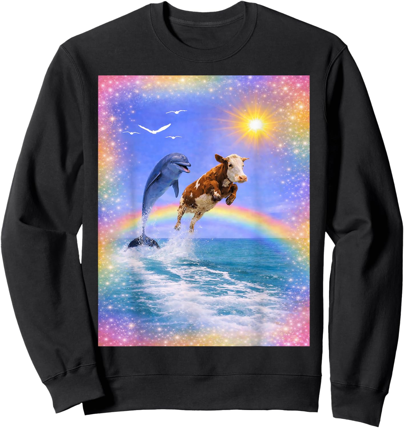 Dauphin et Vache Arc-en-Ciel Meme Sweatshirt - Sweatshirt | Black