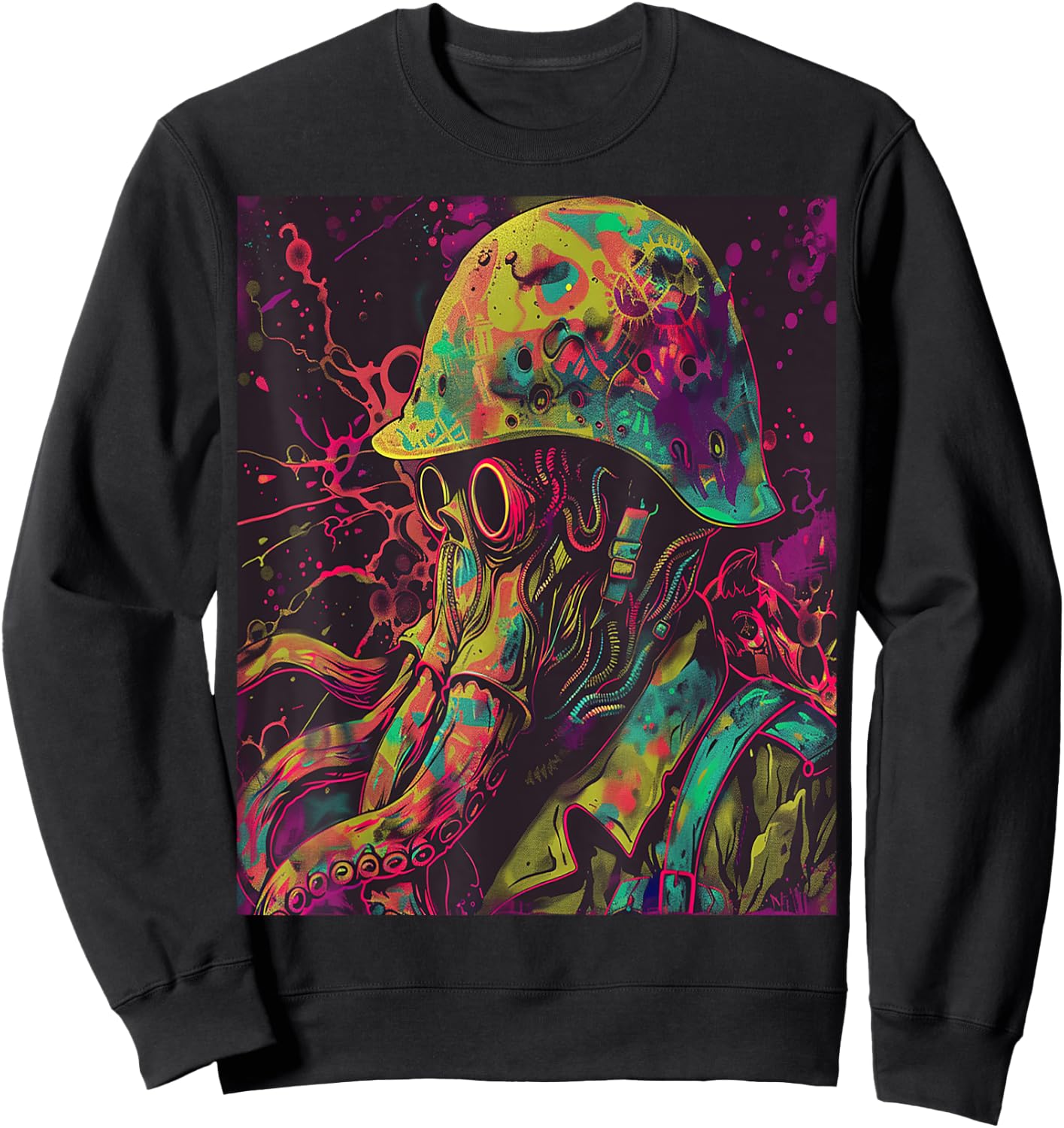 Cthulhu Psychedelic Soldier Wearing Helmet Colorful Art Sweatshirt - Sweatshirt | Black