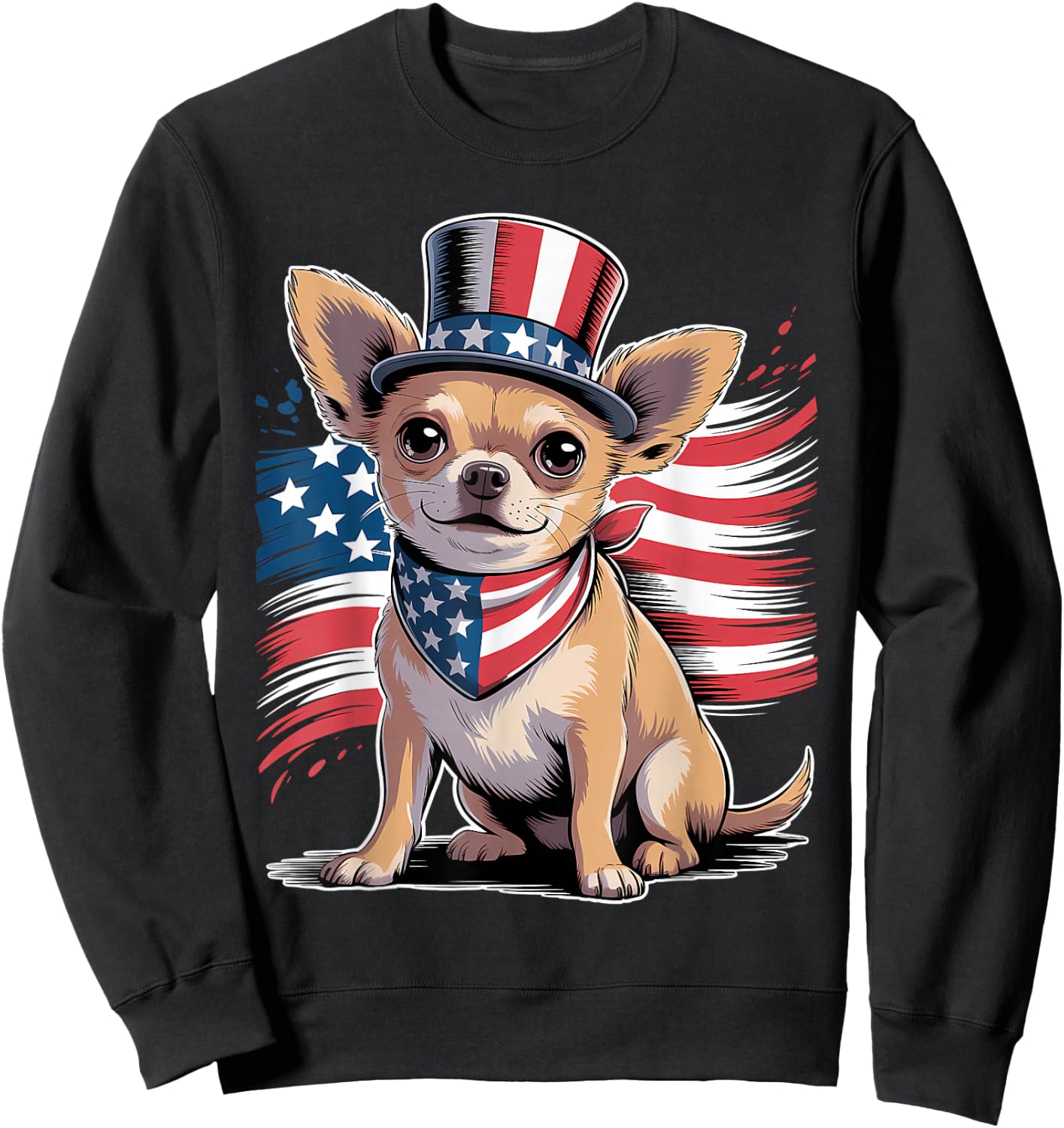 4th of July Chihuahua Dog American Flag Patriotic Women Men Sweatshirt - Sweatshirt | Black