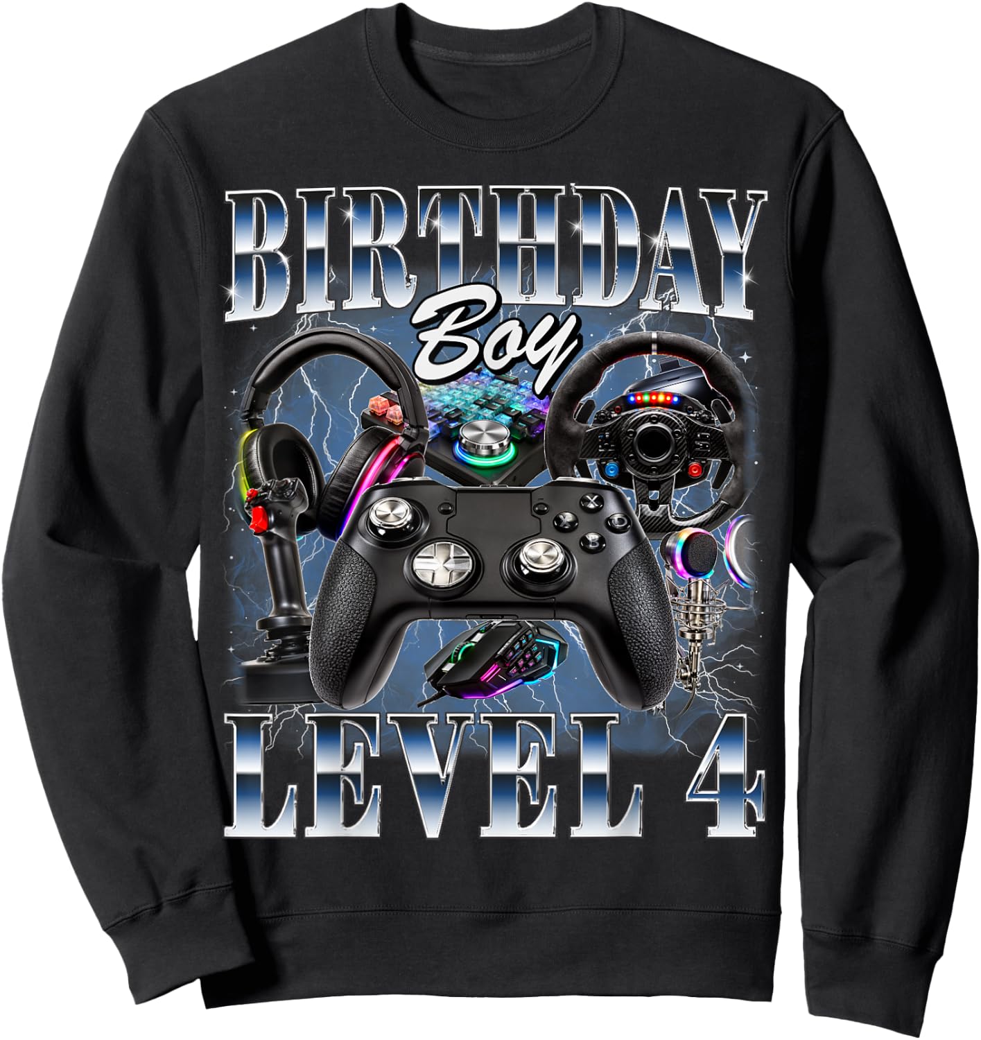 4th Birthday Boy Level 4 Video Gamer Lover 4 Year Old Sweatshirt - Sweatshirt | Black
