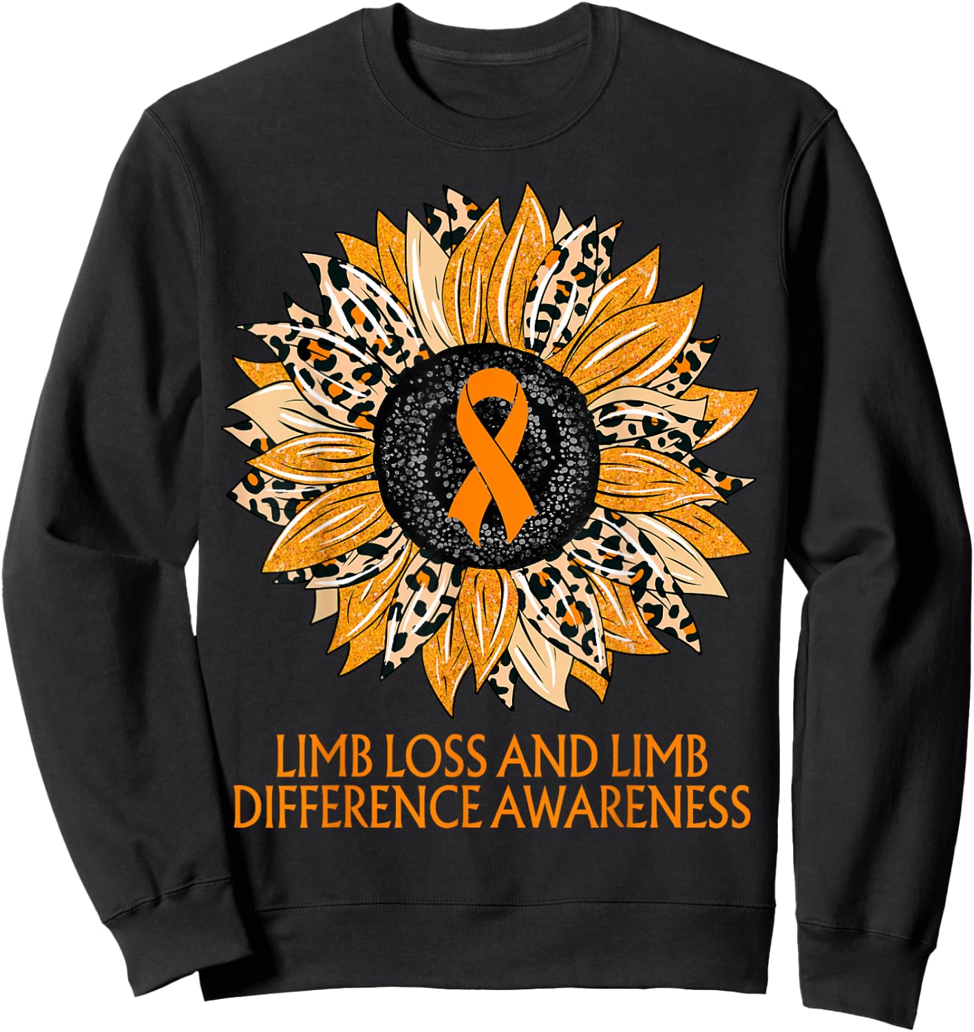 Leopard Sunflower Limb Loss and Limb Difference Awareness Sweatshirt - Sweatshirt | Black