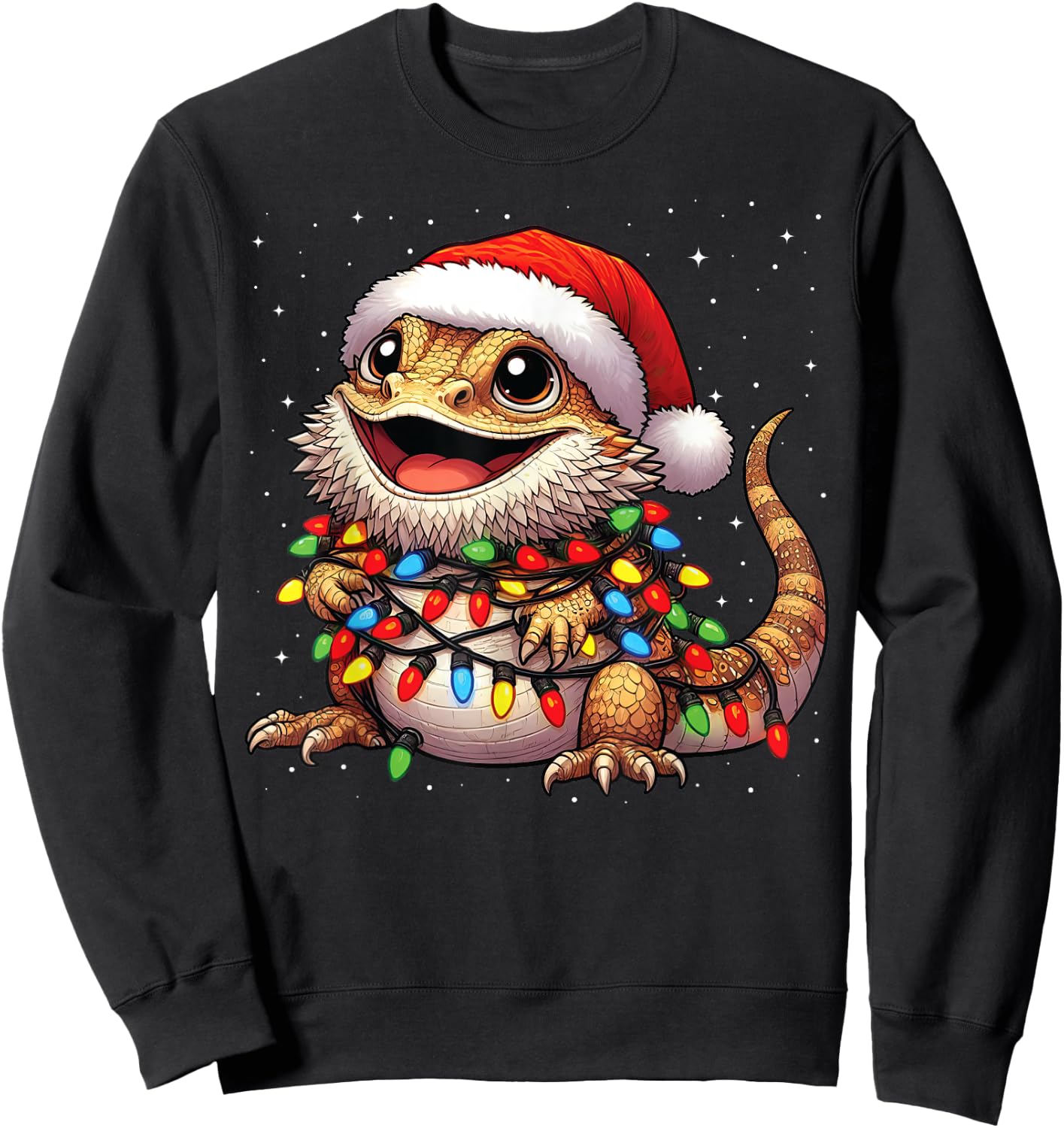 Bearded Dragon Christmas Lights Santa Hat Xmas Snow Sweatshirt - Sweatshirt | Black