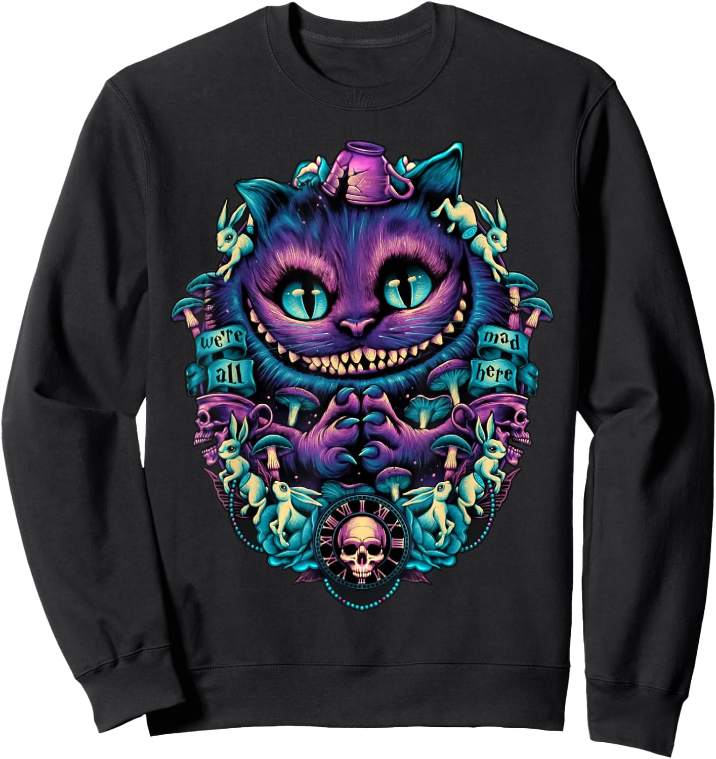 Alice in Wonderland Cheshire Cat All Mad Here , black Sweatshirt - Sweatshirt | Black