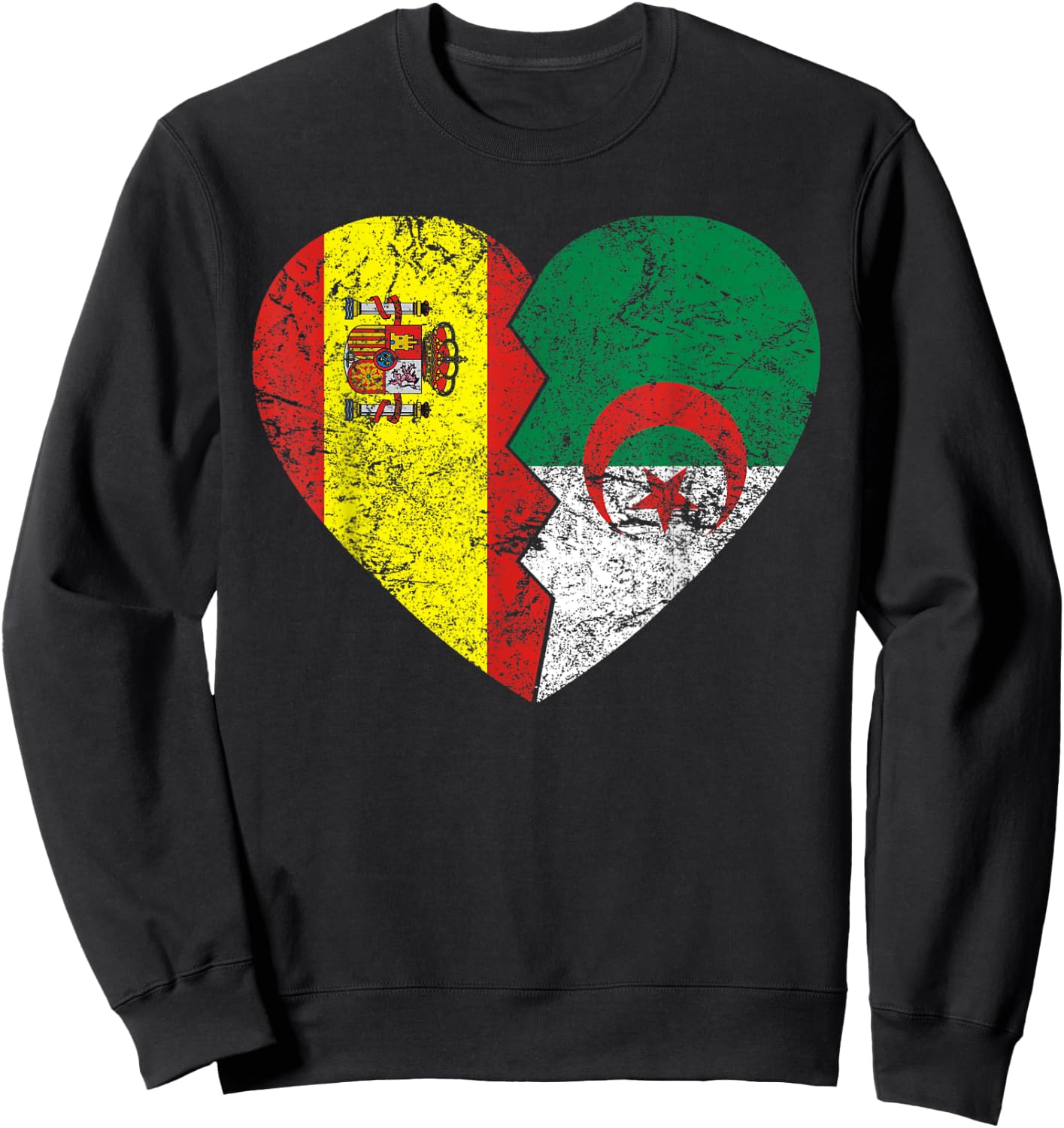 Drapeau de l'Espagne Algérie Cœur | Espagne Algérie Roots Vintage Sweatshirt - Sweatshirt | Black