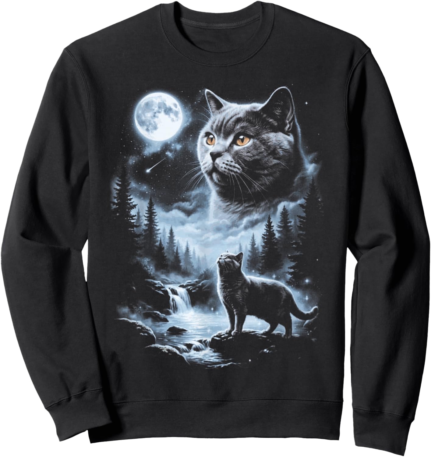 British Shorthair Cat Howling at the Moon Sweatshirt - Sweatshirt | Black