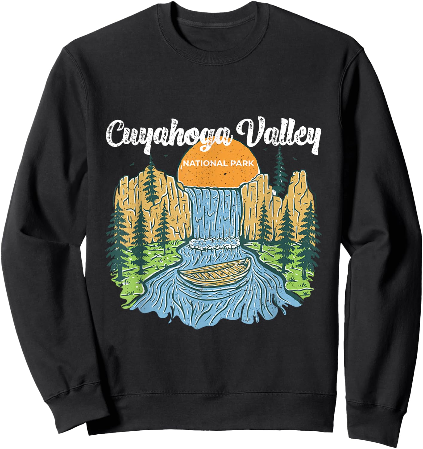 Vintage Sunset Waterfall In Cuyahoga National Park Ohio Sweatshirt - Sweatshirt | Black