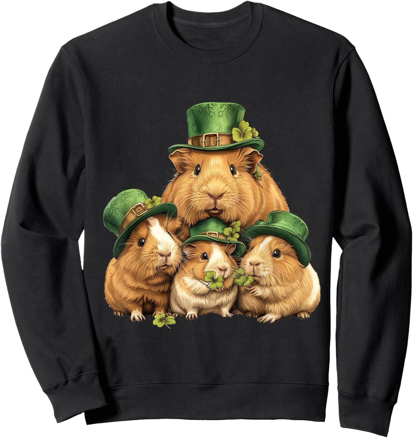 Guinea Pig St Patricks Day Irish Green St Paddys Themed Cute Sweatshirt - Sweatshirt | Black