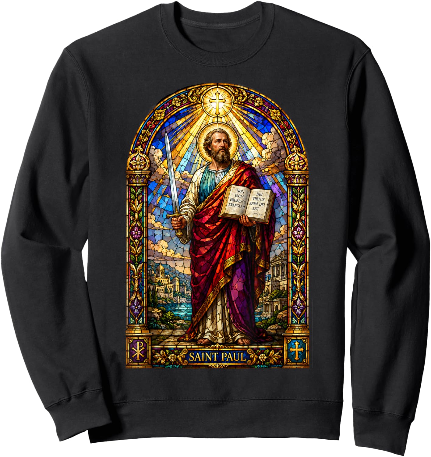 Saint Paul Apostle Sword Gothic Cathedral Mosaic Art Icon Sweatshirt - Sweatshirt | Black