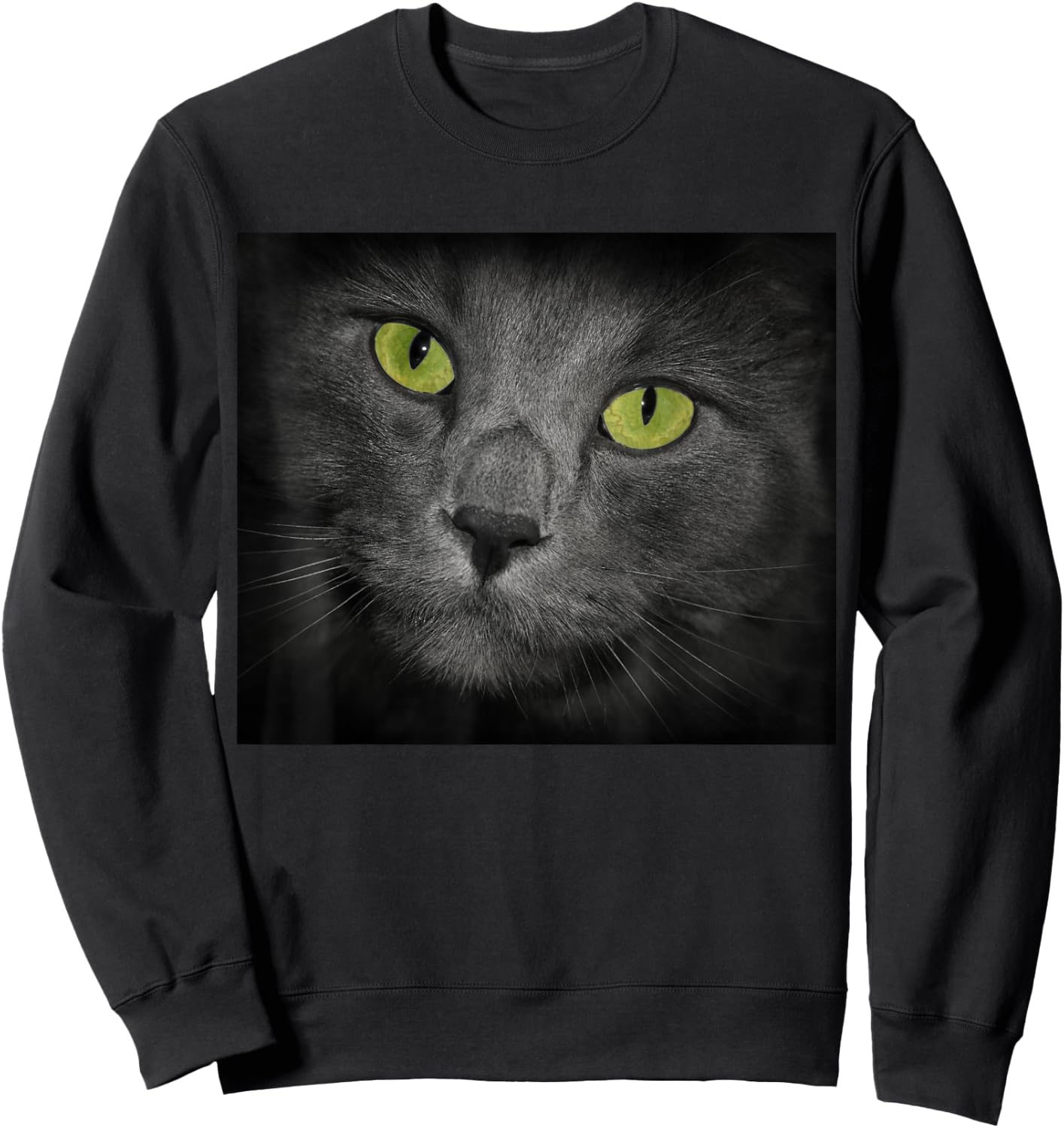 Cat with Green Eyes Gray Fur Sweatshirt - Sweatshirt | Black