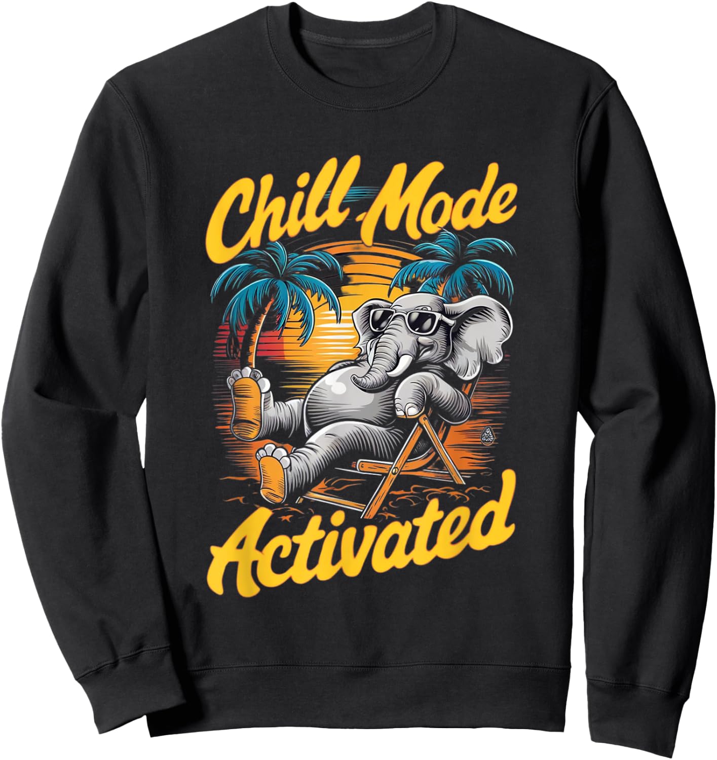 Elephant activated in cold mode with glasses on the beach , Black, S Sweatshirt - Sweatshirt | Black