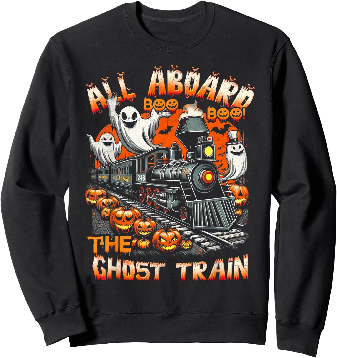 Halloween Ghost Train ChooChoo Locomotive Aboard Railroad Sweatshirt - Sweatshirt | Black