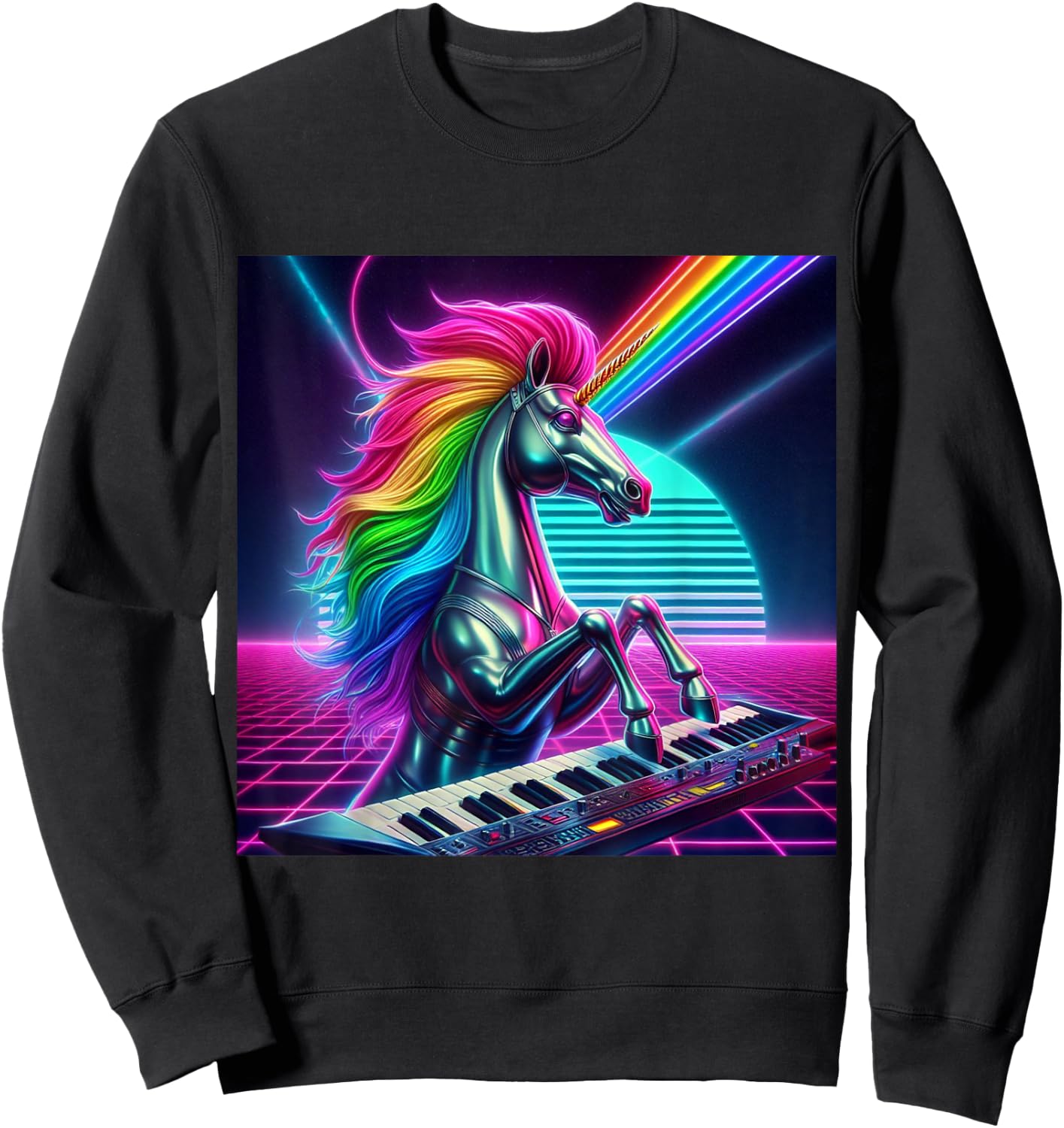 1980s Retro Chrome unicorn Sweatshirt - Sweatshirt | Black