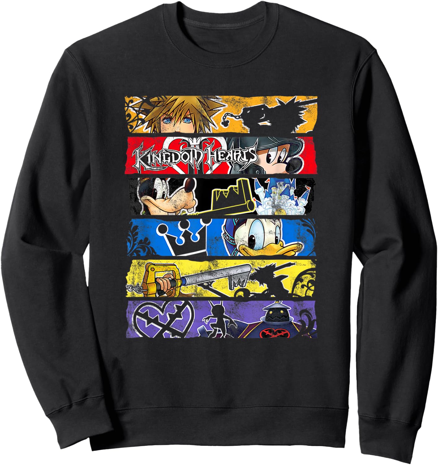 Disney Kingdom Hearts Epic Character Panels Distressed Logo Sweatshirt - Sweatshirt | Black
