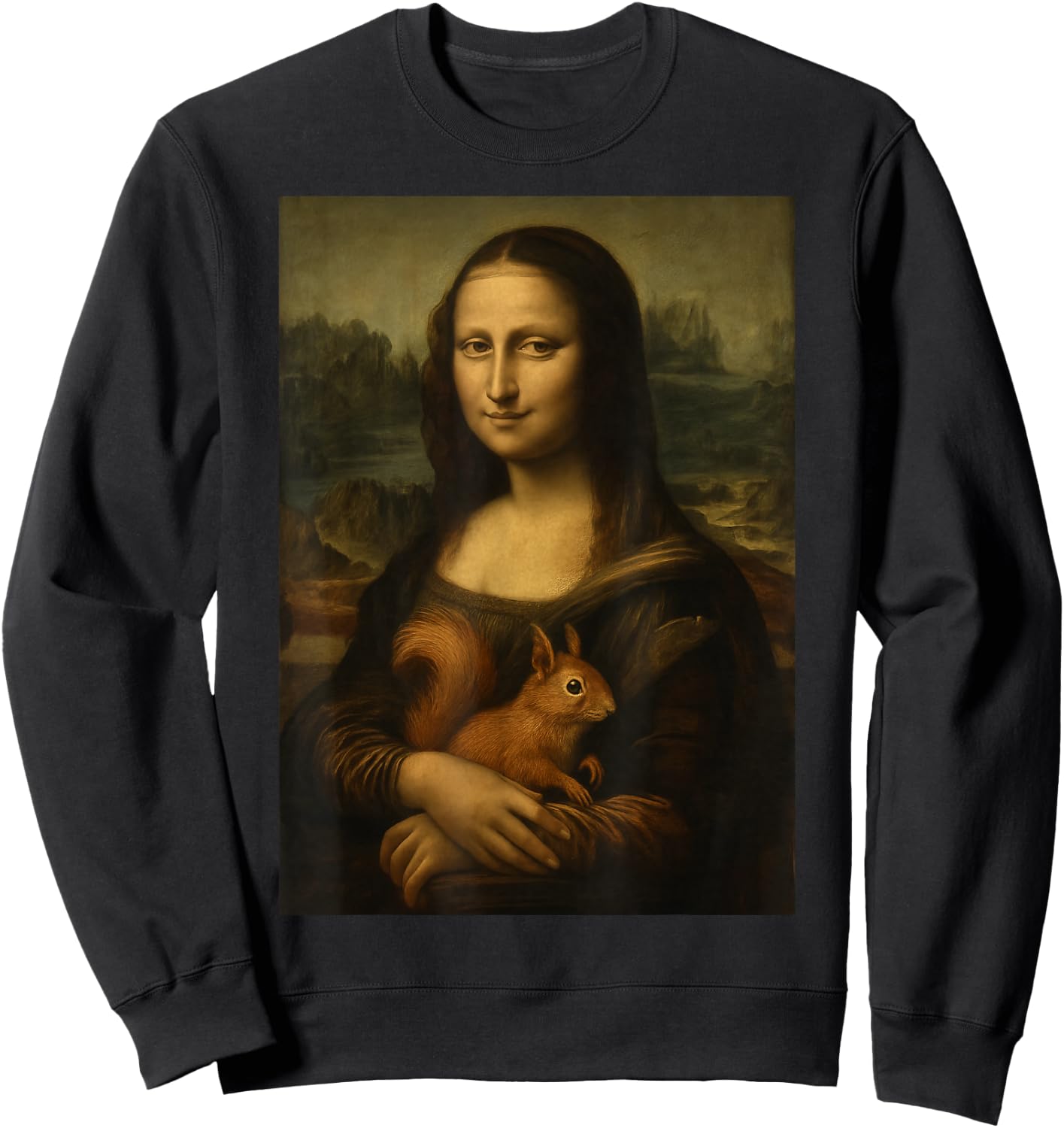 Mona Lisa and Squirrel Art Funny Fine Art Parody Sweatshirt - Sweatshirt | Black