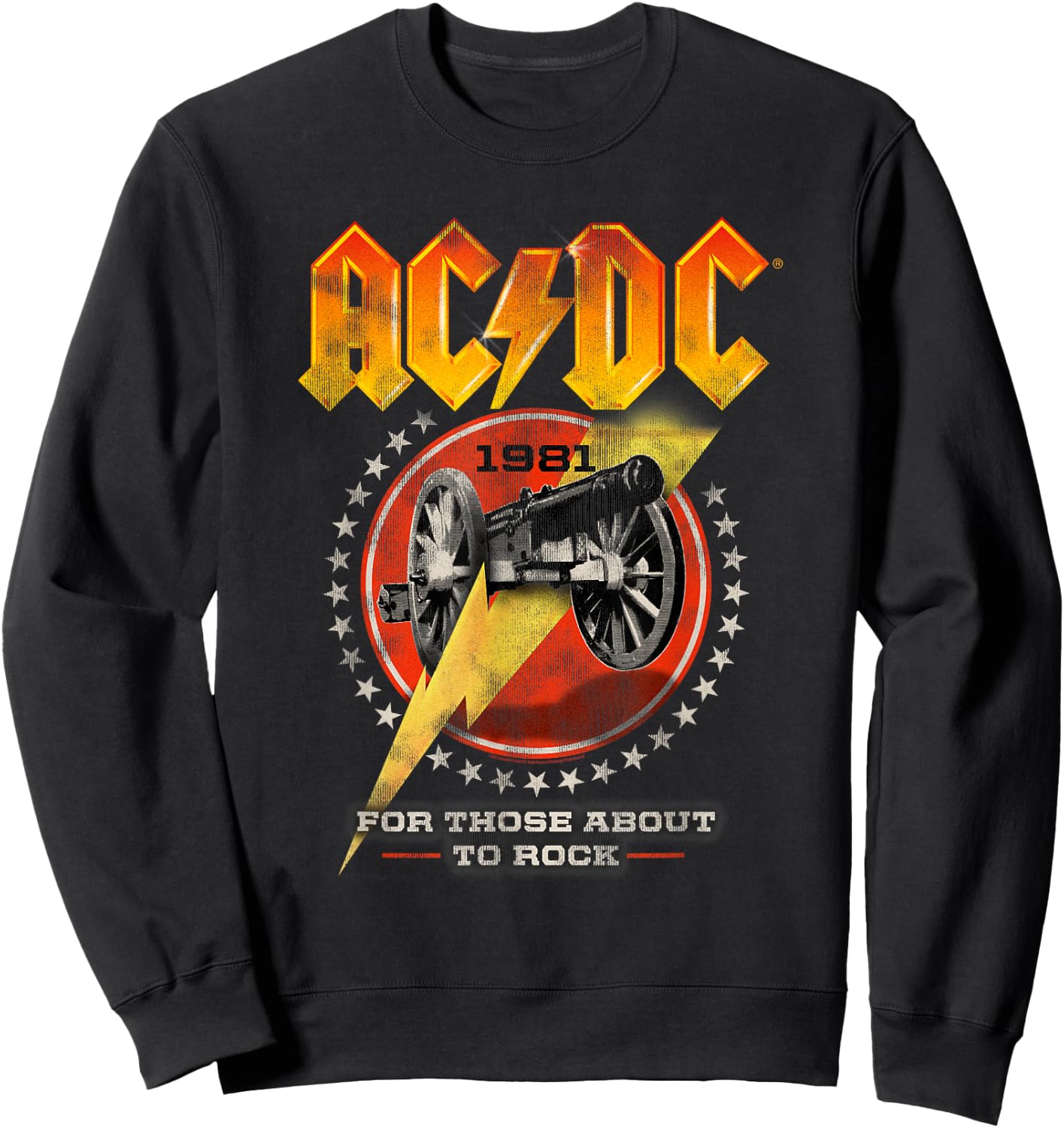 AC/DC For Those About To Rock Distressed Cannon And Stars Sweatshirt - Sweatshirt | Black