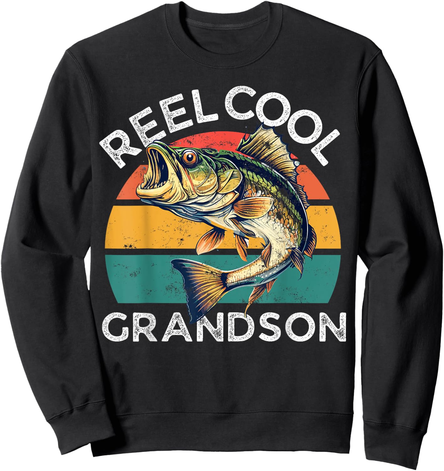 Fishing Reel Cool Grandson Fathers Day Funny Bass Son Sweatshirt - Sweatshirt | Black
