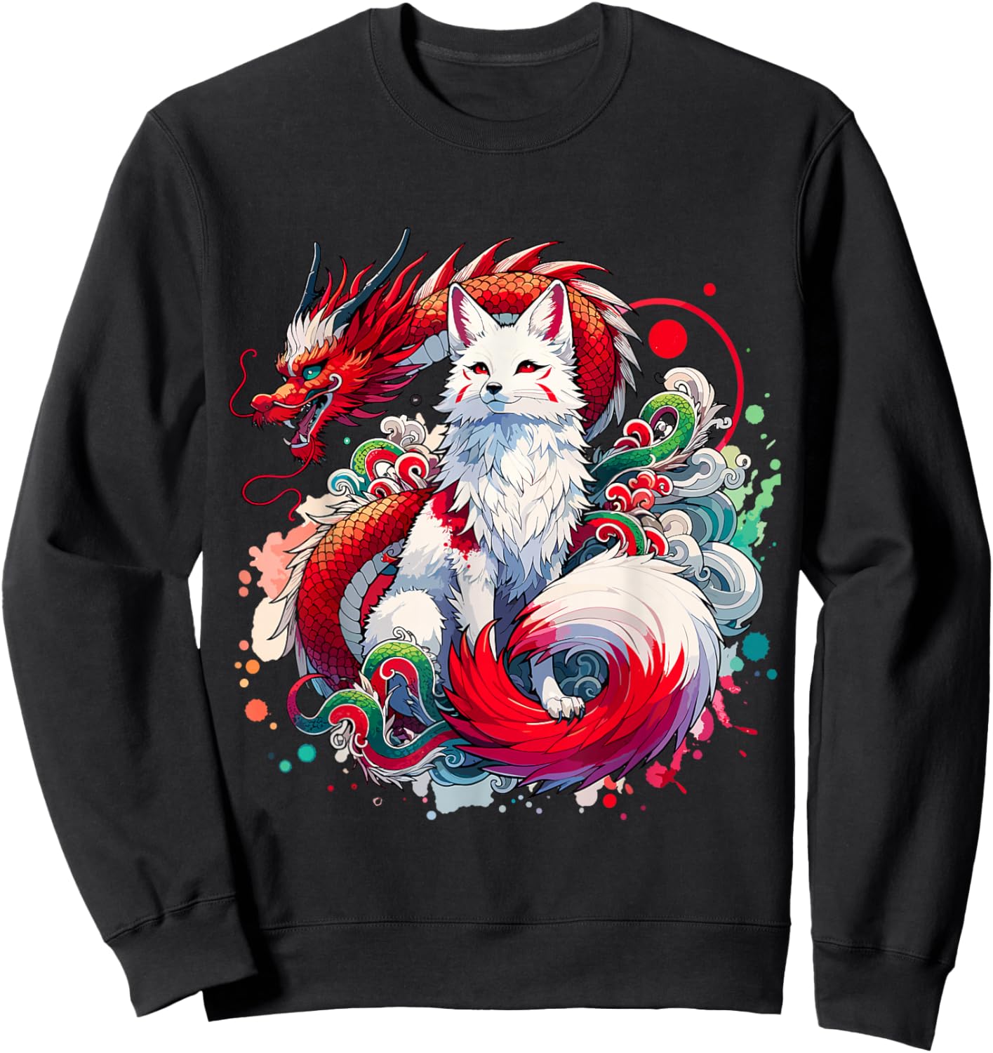Japanese Nine-Tailed Fox Kitsune Dragon , black Sweatshirt - Sweatshirt | Black