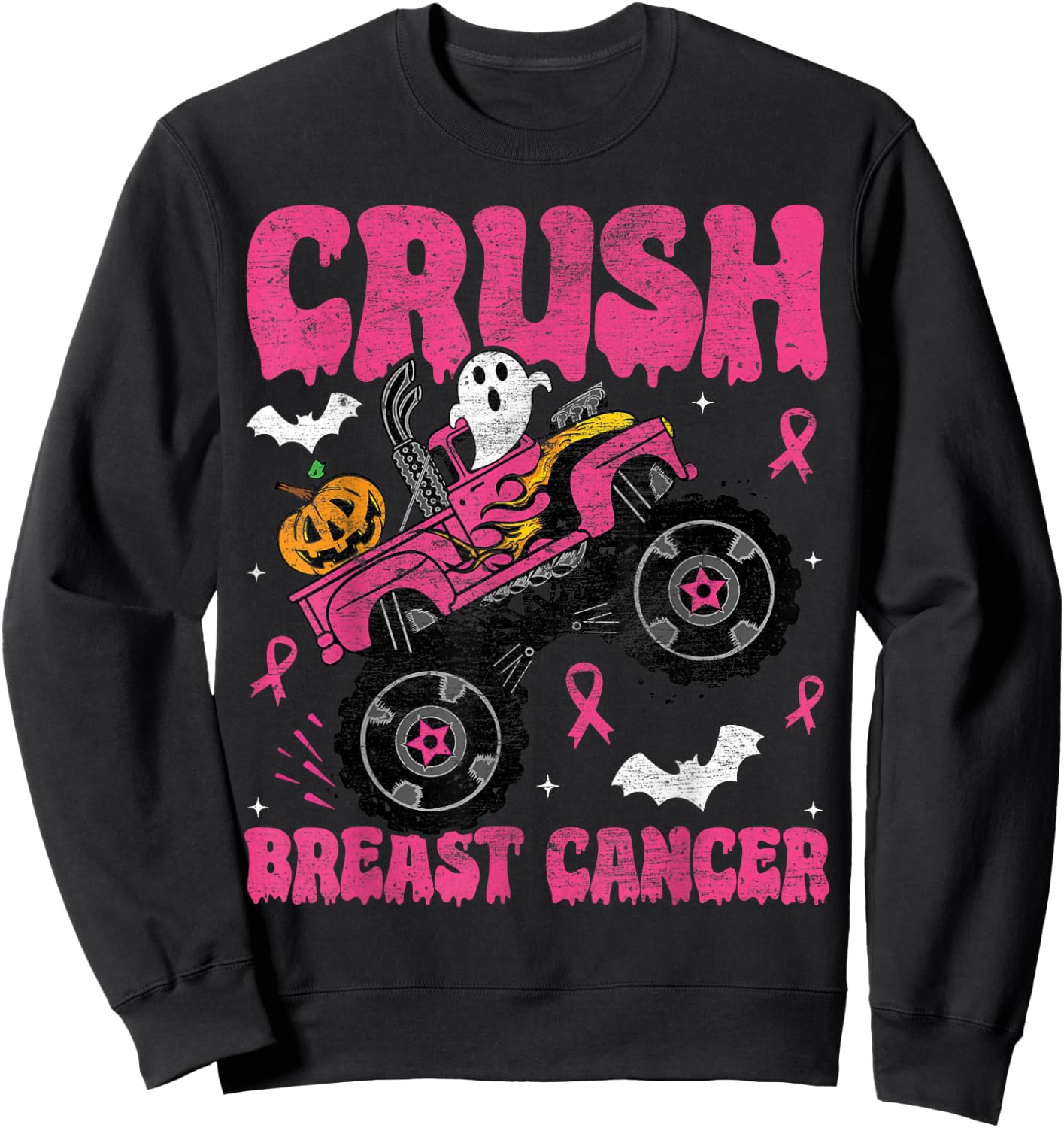 Crush Breast Cancer Awareness Monster Truck Halloween kids Sweatshirt - Sweatshirt | Black