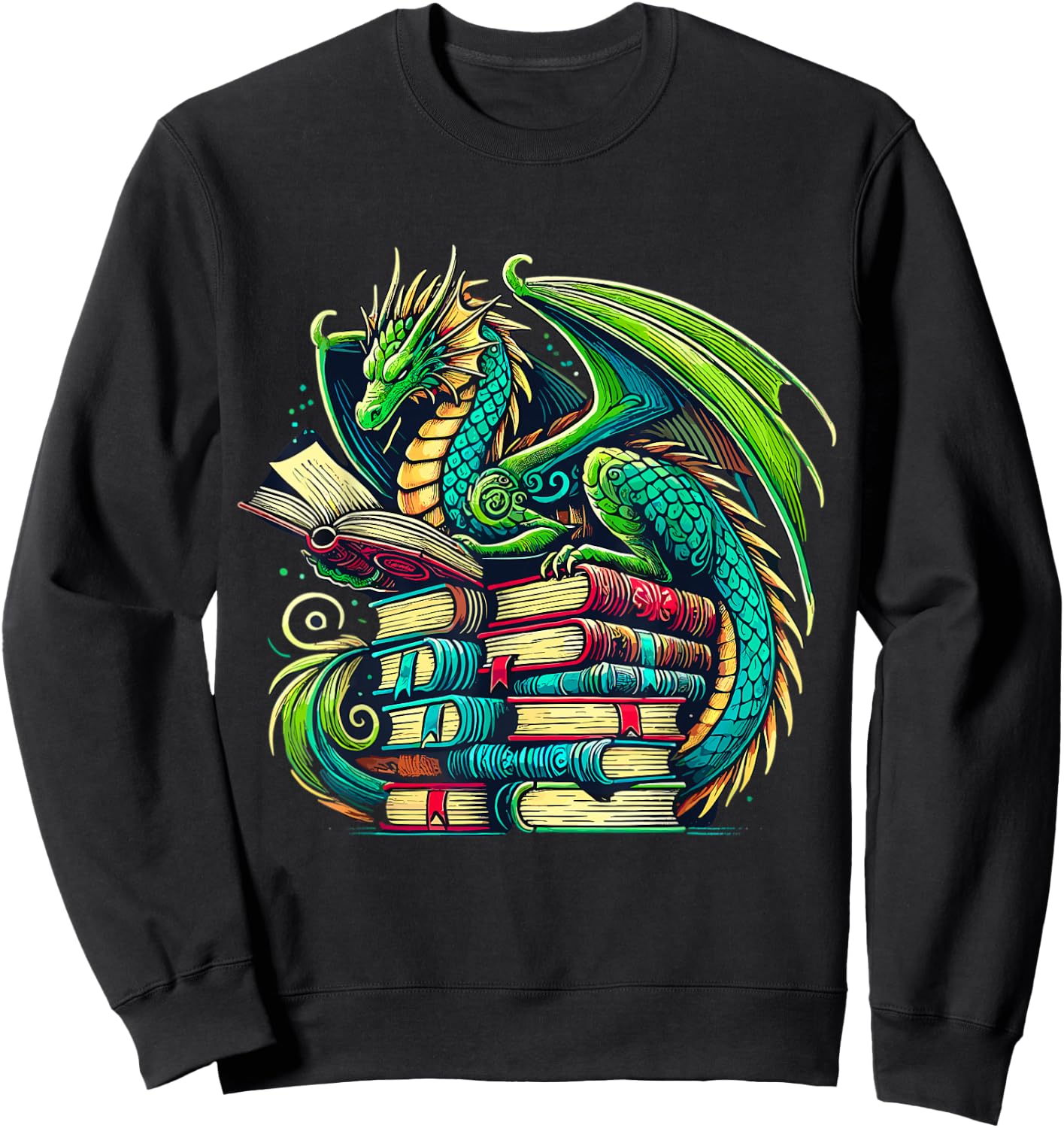Book Dragon Reading Lover Sweatshirt - Sweatshirt | Black