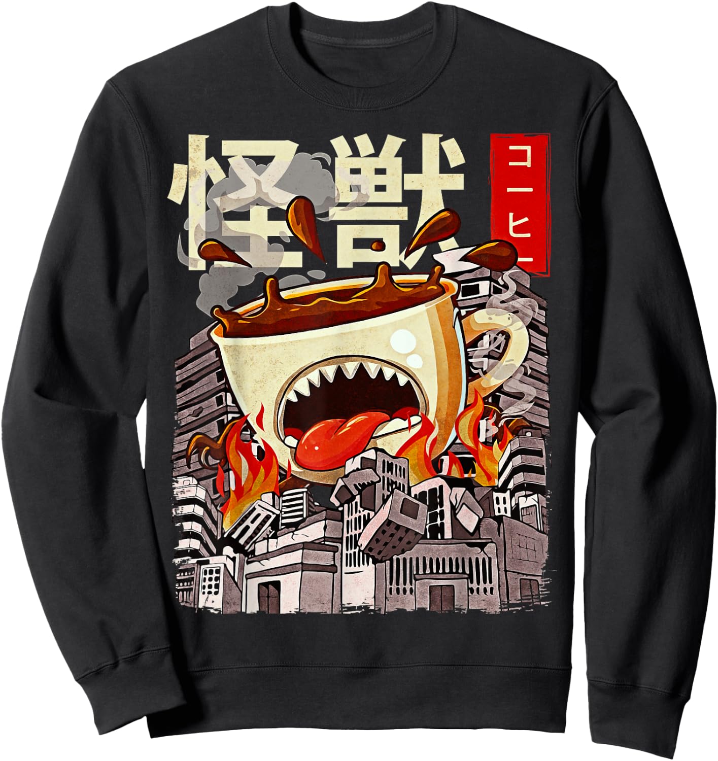 Kaiju Coffee Japanese Anime Monster Caffeine Sweatshirt - Sweatshirt | Black