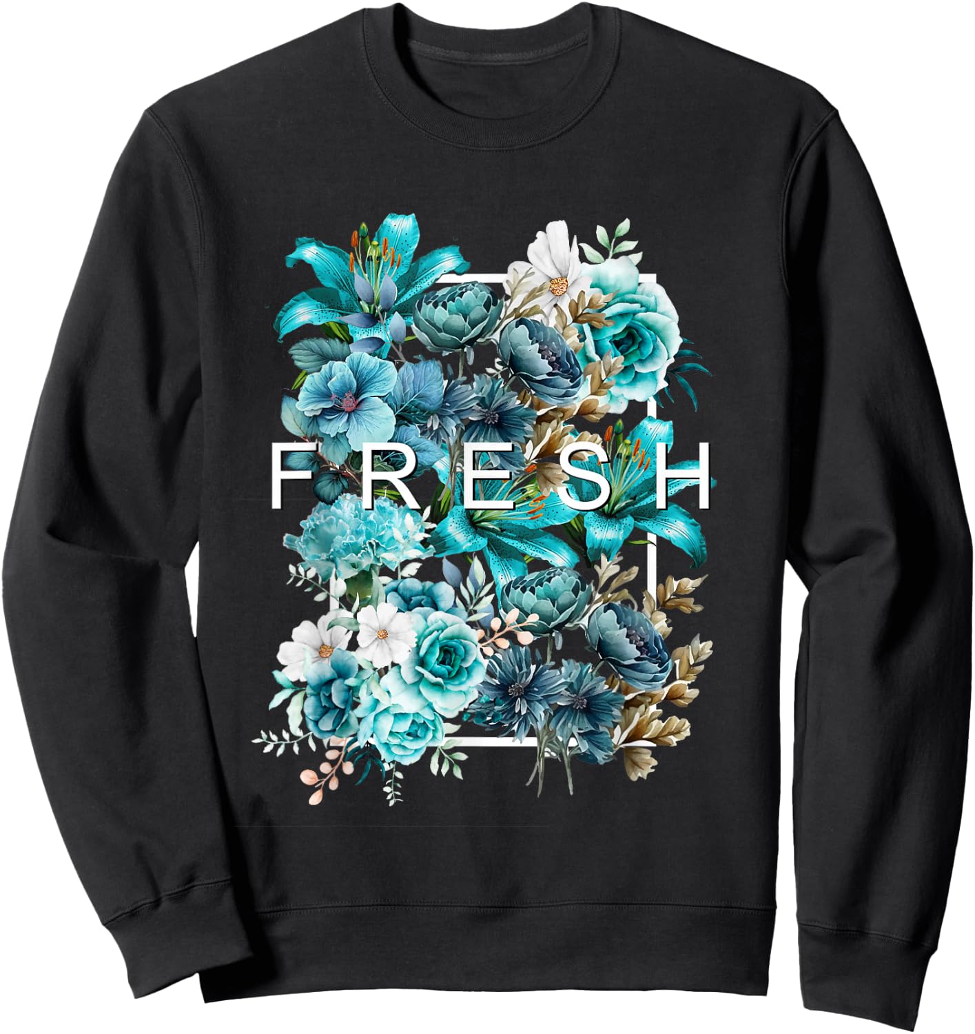 Teal Aqua Fresh BloomTeal Aqua Graphic Sweatshirt - Sweatshirt | Black