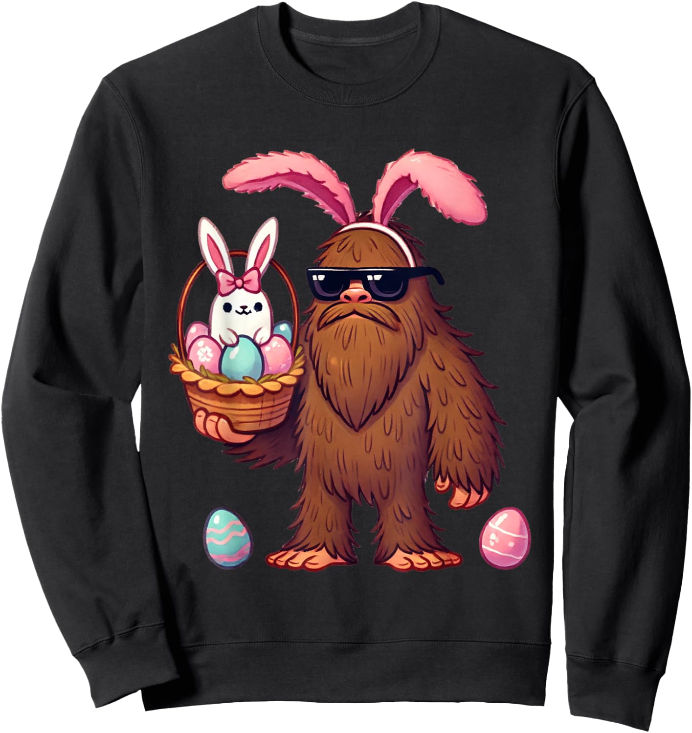 Bigfoot Sasquatch Bunny Easter Eggs Retro Men Boys Kids Cute Sweatshirt - Sweatshirt | Black