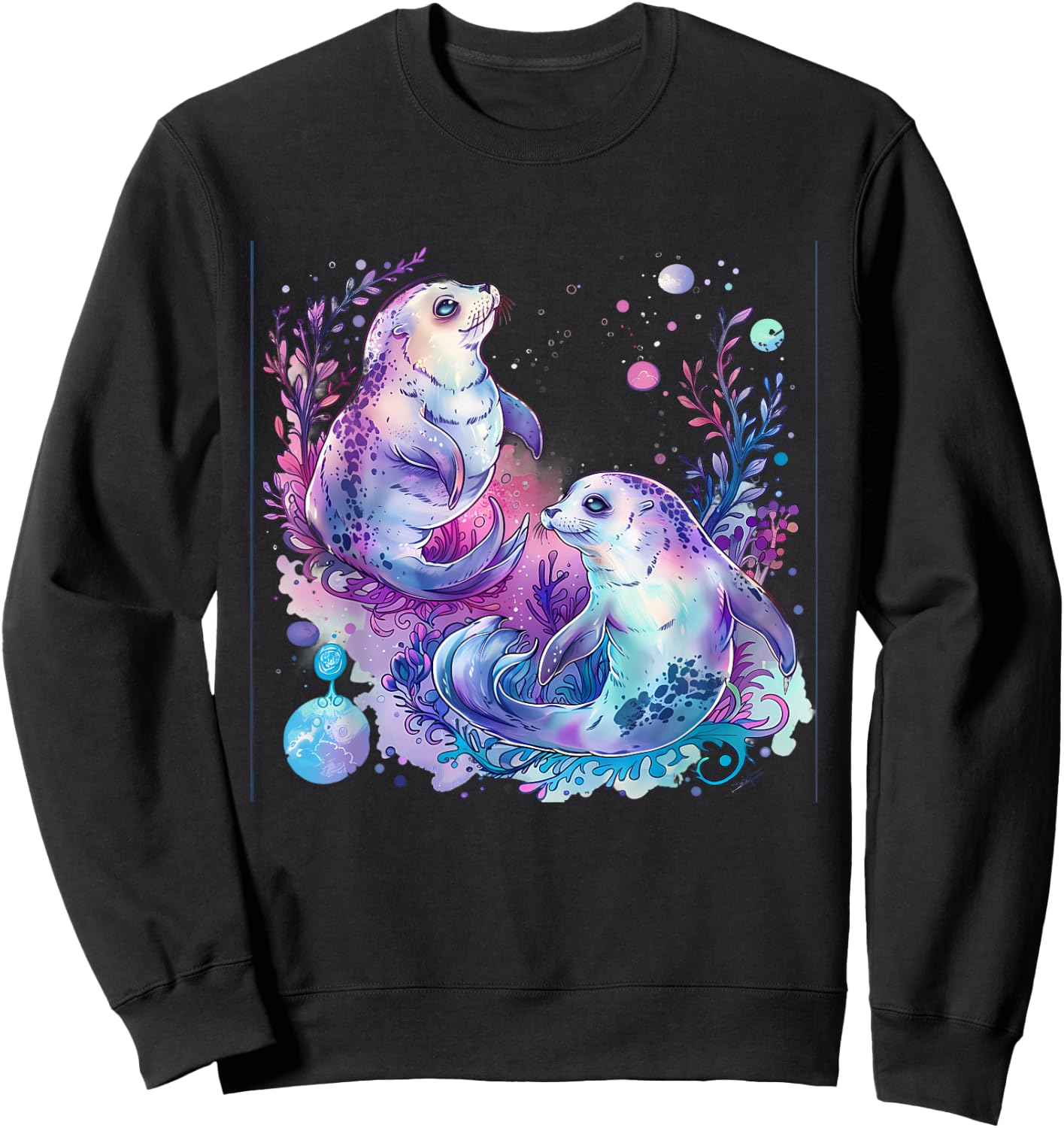 Seal Ocean Sea Seal Marine Mammal Artwork Sea Ocean Animal Sweatshirt - Sweatshirt | Black