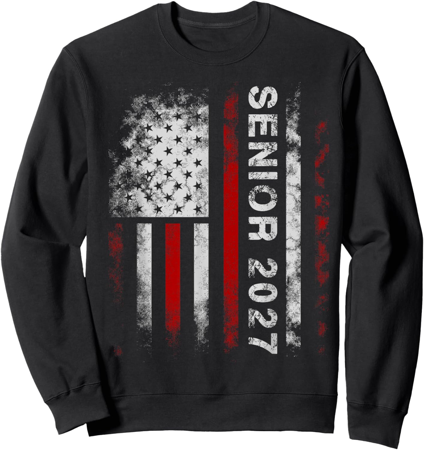Senior 2027 American Flag Shirt USA Graduation Class of 2027 Sweatshirt - Sweatshirt | Black