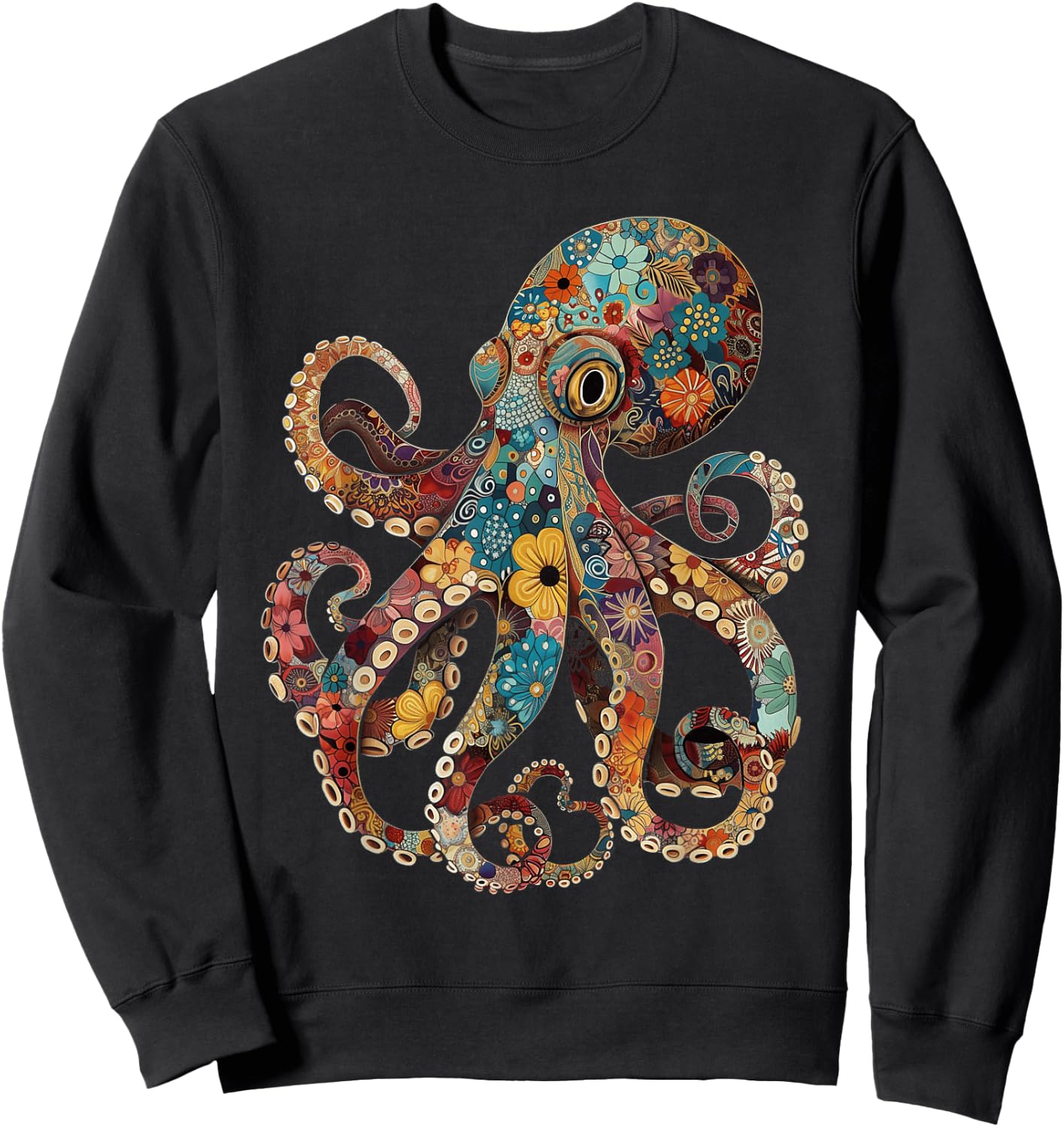 Octopus Floral Vintage Flowers Octopus Octopus Diving Sweatshirt - Sweatshirt | Black
