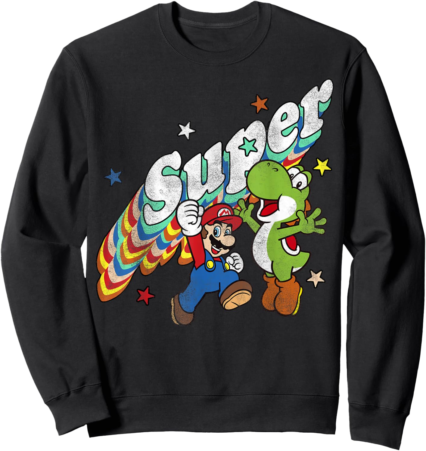 Super Mario Yoshi Mario Rainbow 3D Star Graphic Sweatshirt - Sweatshirt | Black