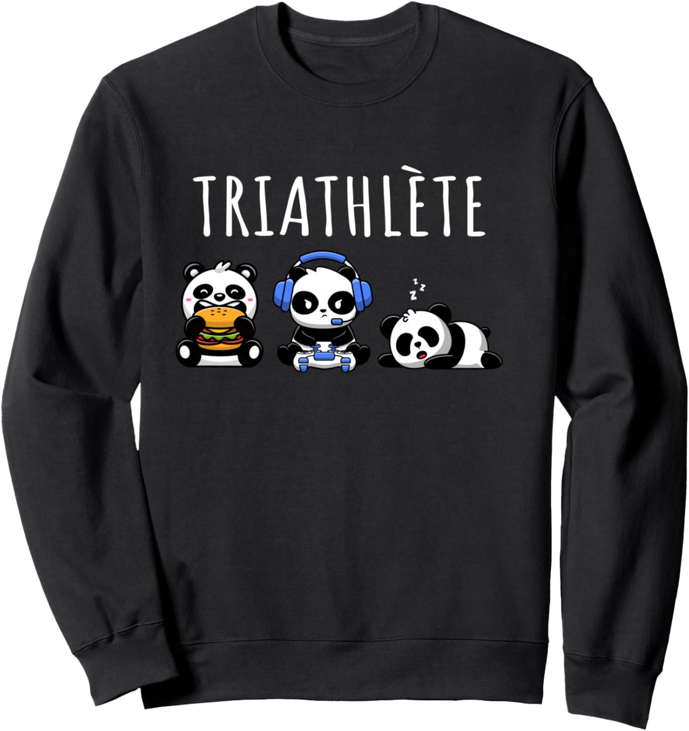 Triathlete Gaming Humour Panda Geek Gift , Black, S Sweatshirt - Sweatshirt | Black