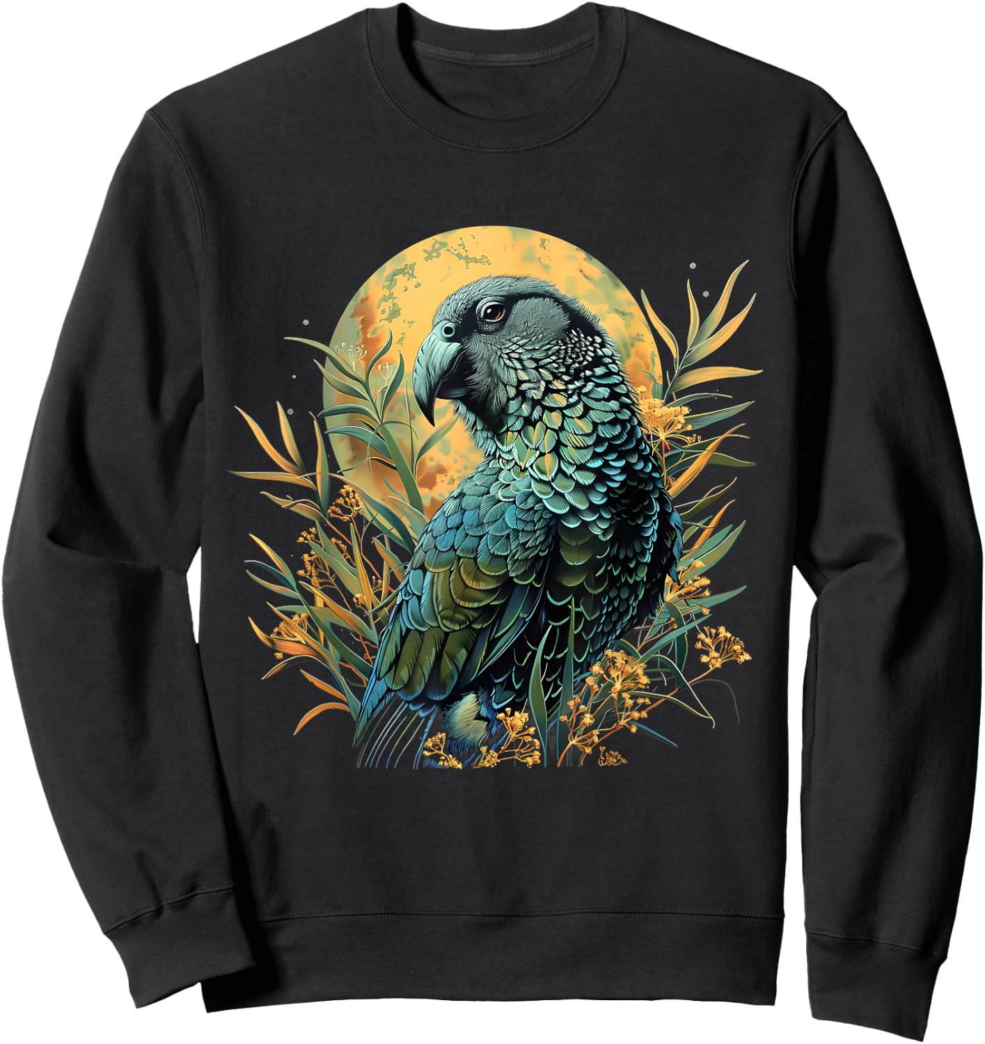 Kakapo Parrot Drawing Moon Artwork Nature Kakapo Lover Sweatshirt - Sweatshirt | Black