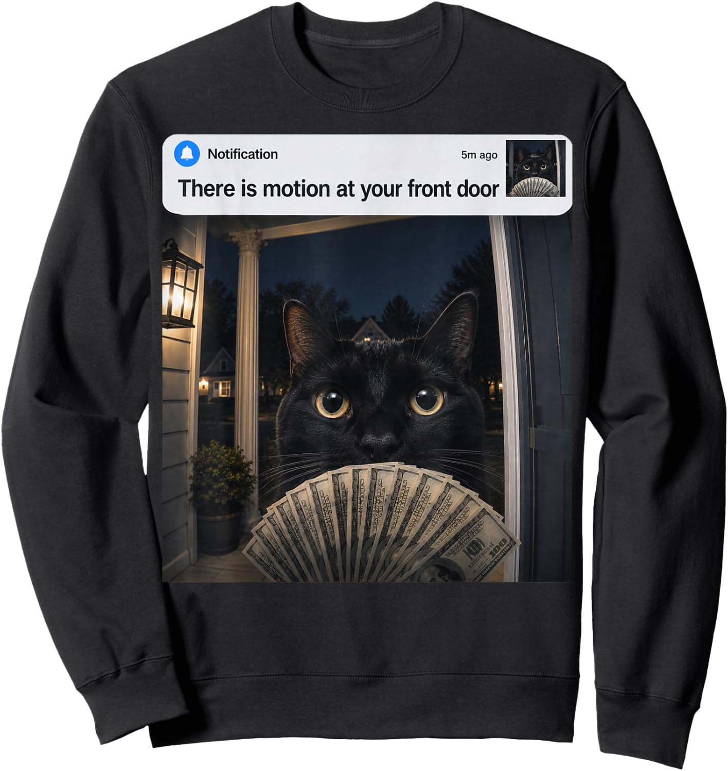 There is Motion at Your Front Door Funny Black Cat Meme Sweatshirt - Sweatshirt | Black