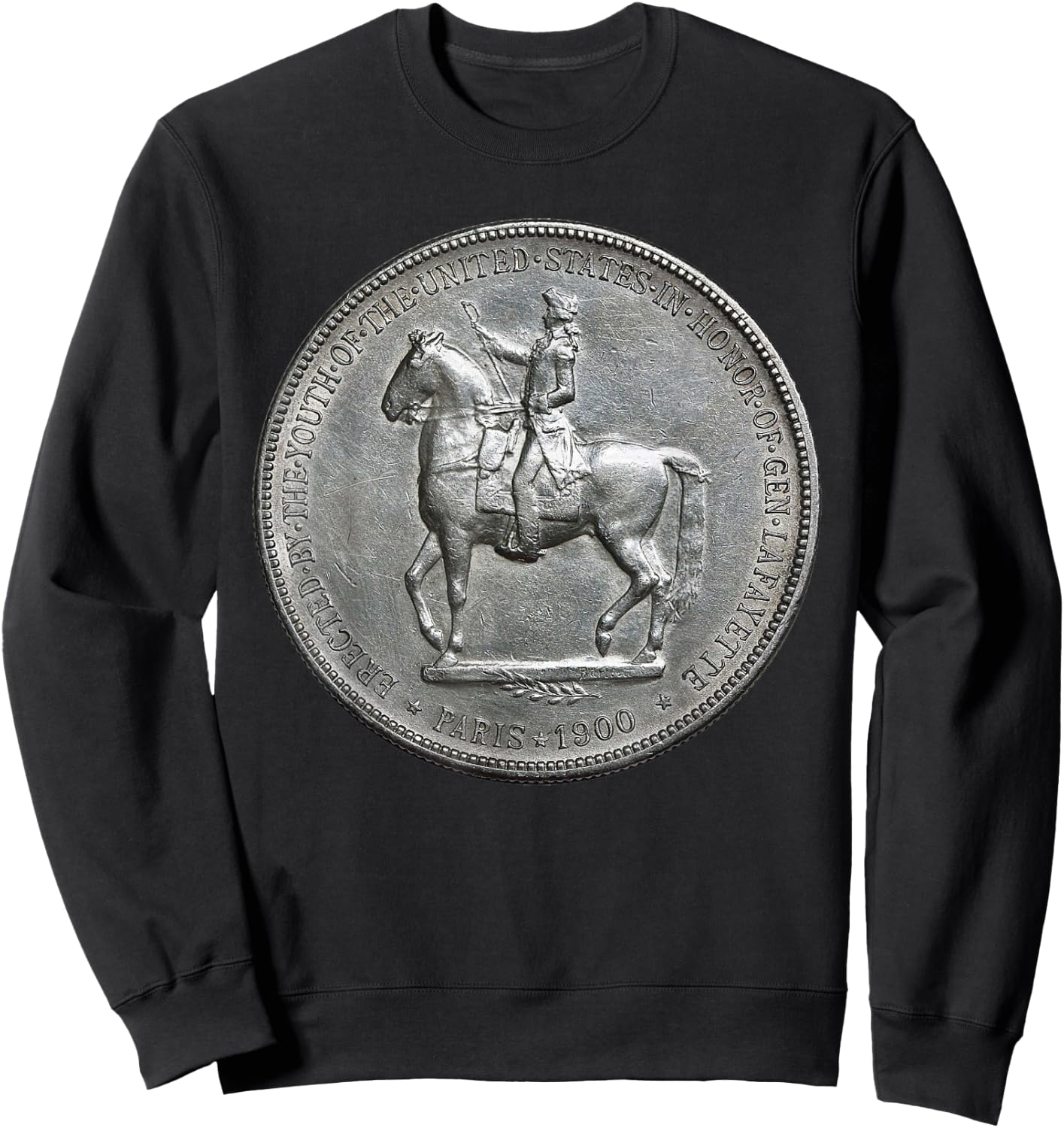 Marquis de Lafayette on Horseback Silver Dollar Coin Sweatshirt - Sweatshirt | Black