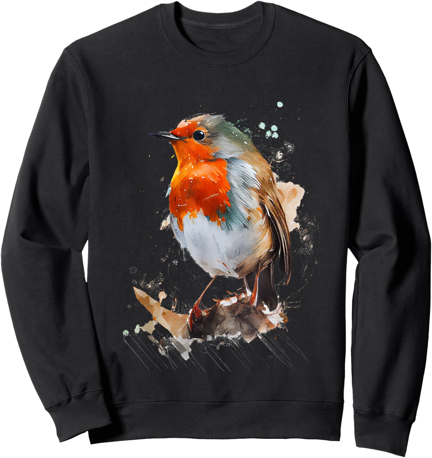 Rotkehlchen buntes Design Sweatshirt - Sweatshirt | Black