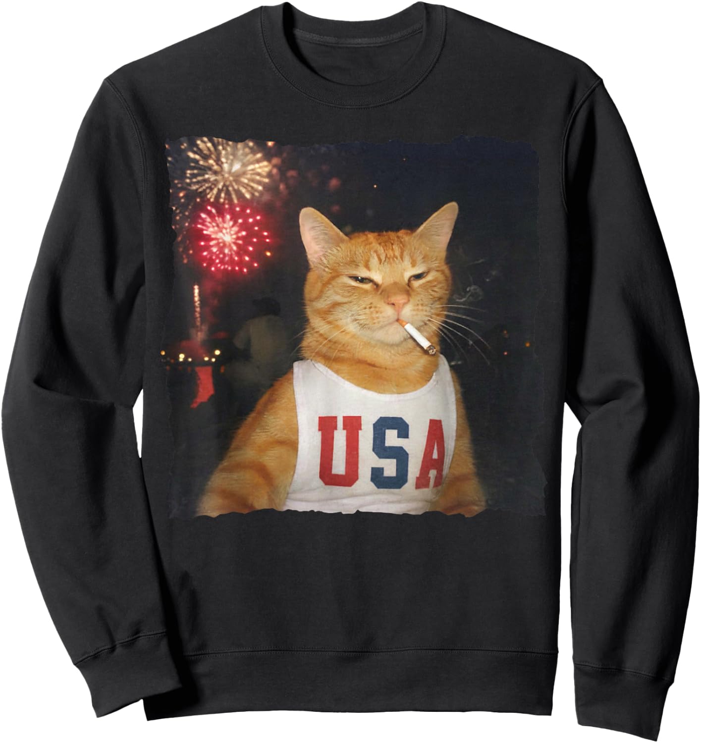 July 4th Patriotic Cat Smoking Cigarette 250 Years Cat Lover Sweatshirt - Sweatshirt | Black