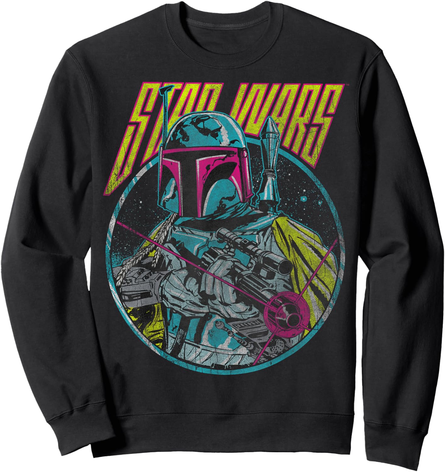 Star Wars Boba Fett Neon Blaster Vintage Disney+ Sweatshirt - Sweatshirt | Black